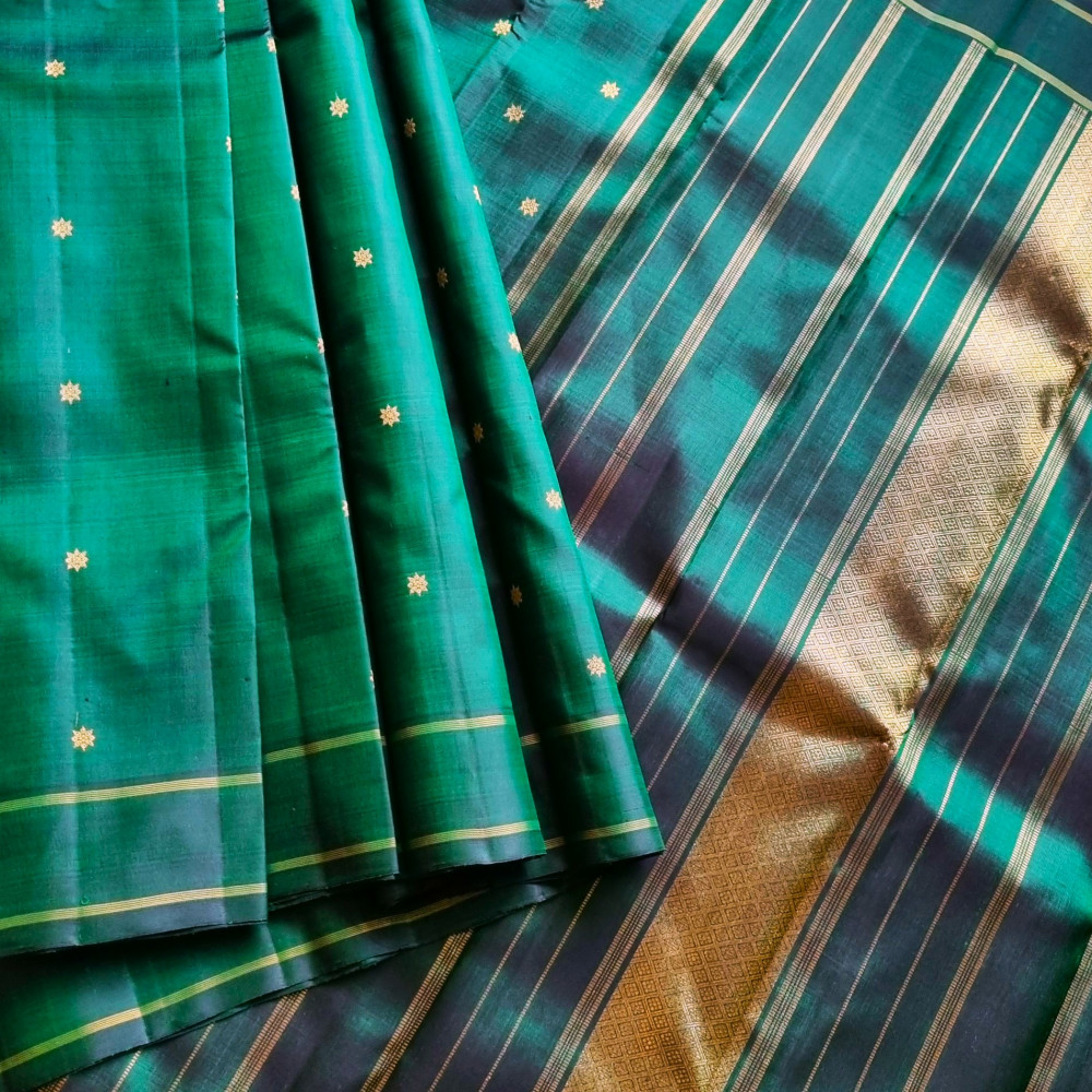 Image of Kanjivaram Silk shot deep emerald green