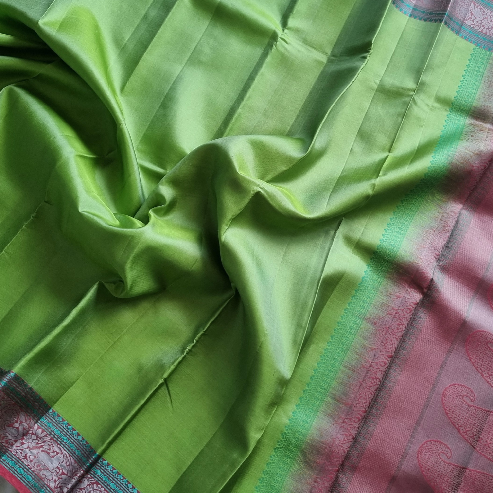 Kanjivaram Silk fresh green threadwork