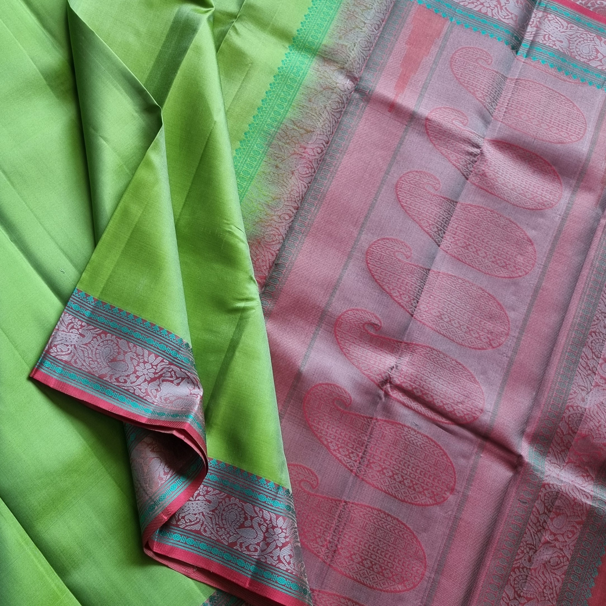 Kanjivaram Silk fresh green threadwork