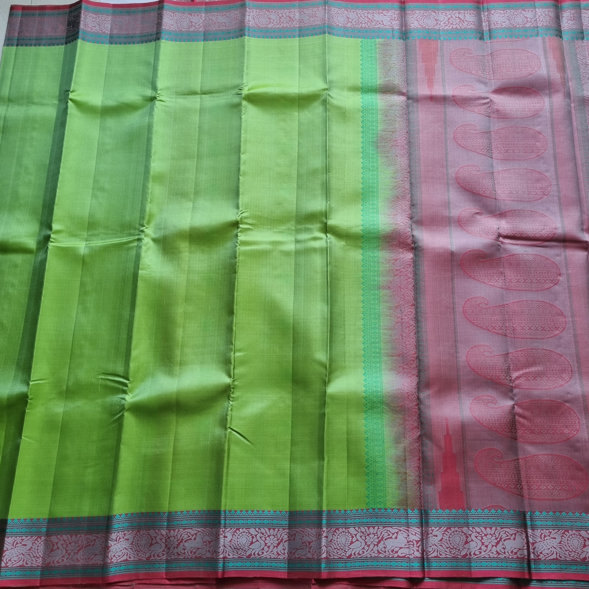 Kanjivaram Silk fresh green threadwork