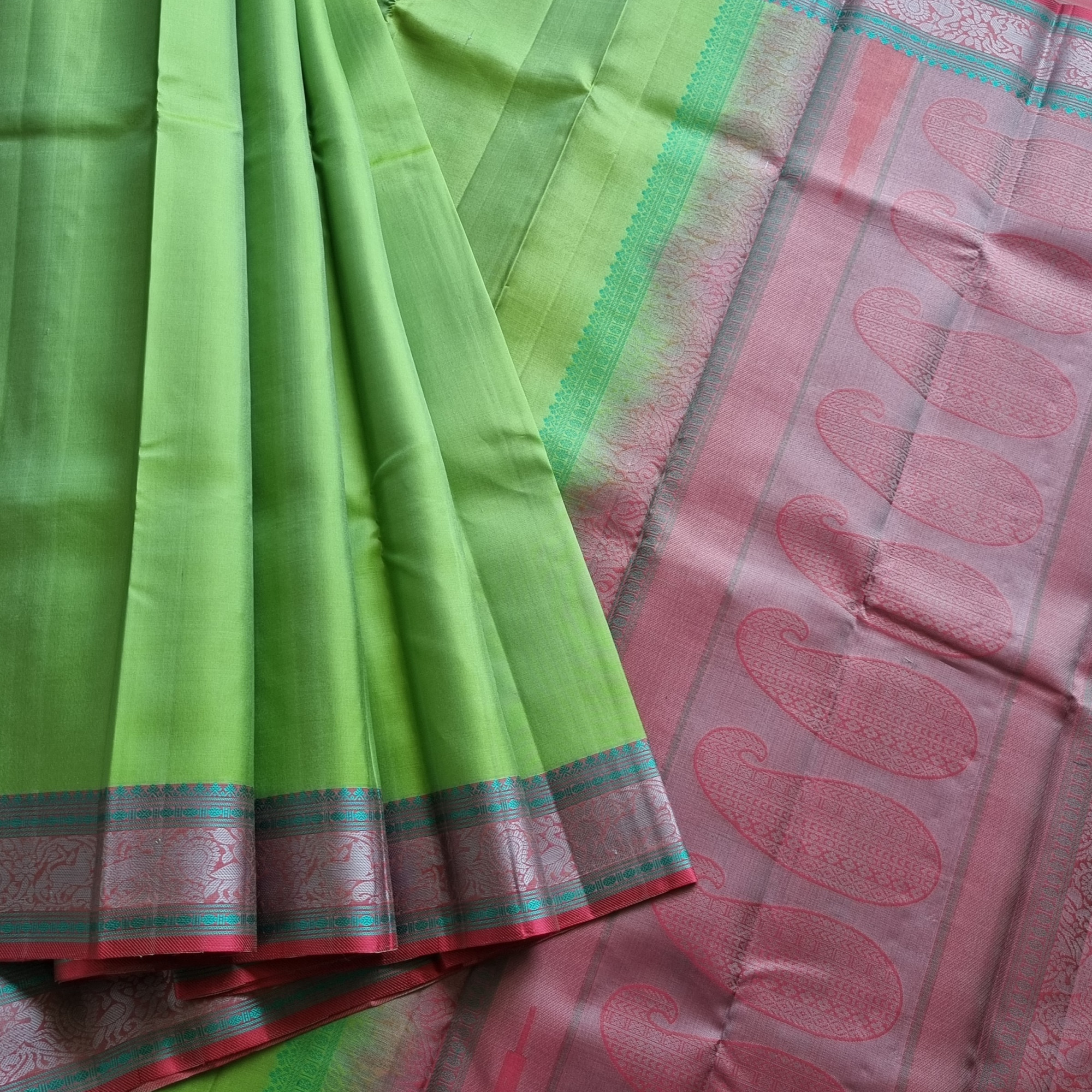 Kanjivaram Silk fresh green threadwork
