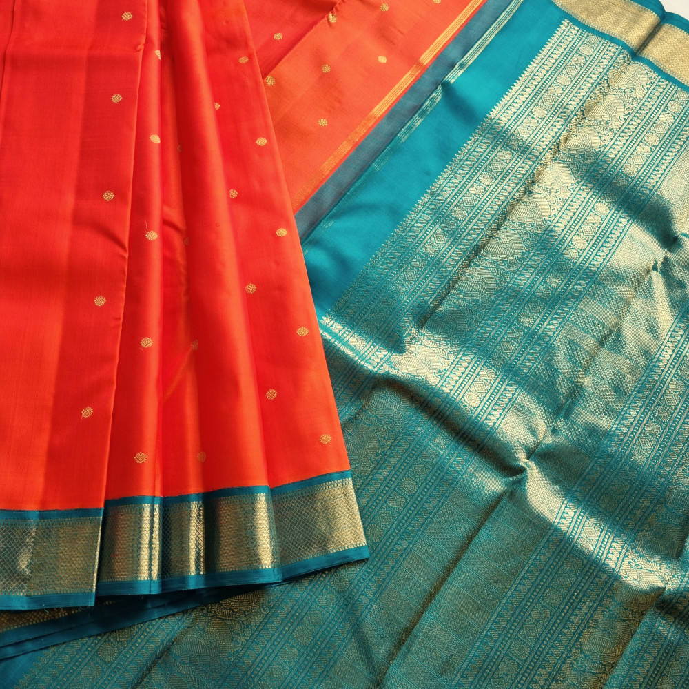 Image of Kanjivaram Silk Orange Korvai
