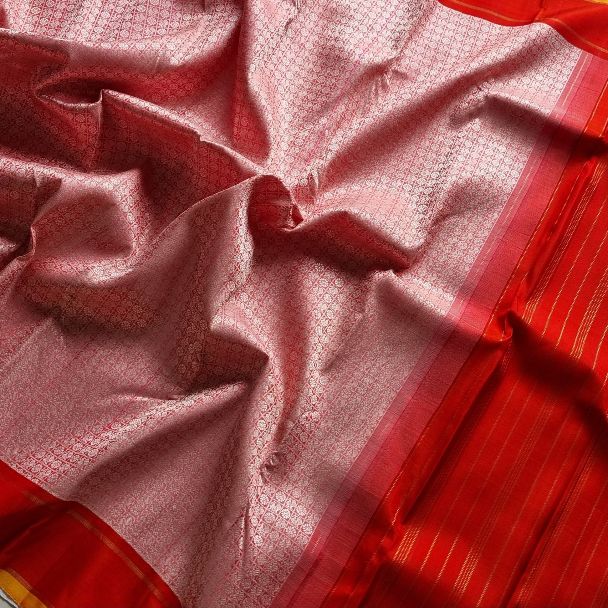 Kanjivaram Silk 1000 buttas pearl and red