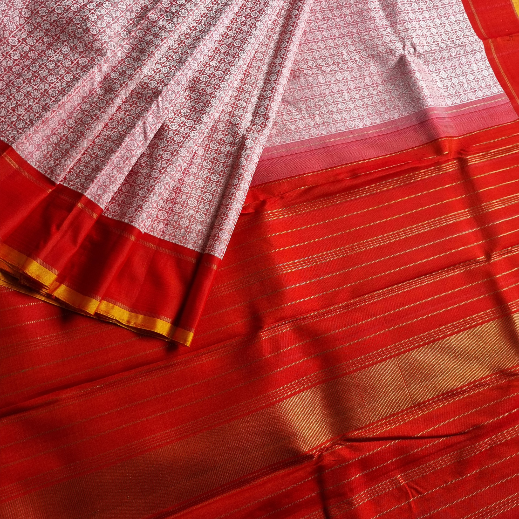 Kanjivaram Silk 1000 buttas pearl and red