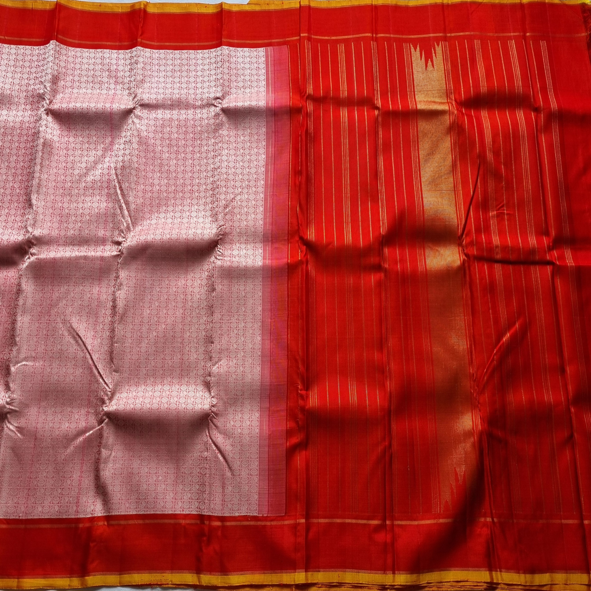 Kanjivaram Silk 1000 buttas pearl and red