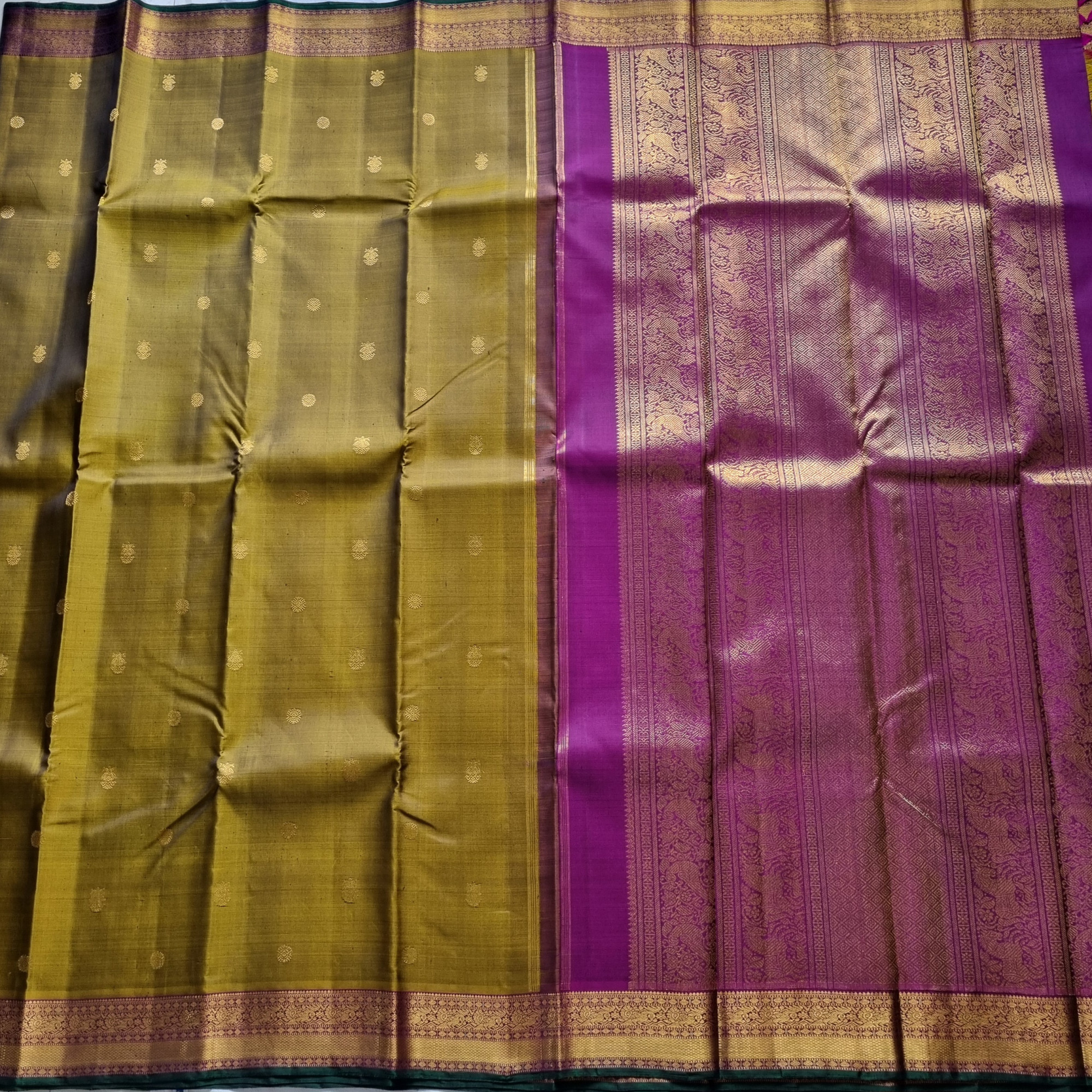 Kanjivaram Silk Mehendi with Gandaberunda