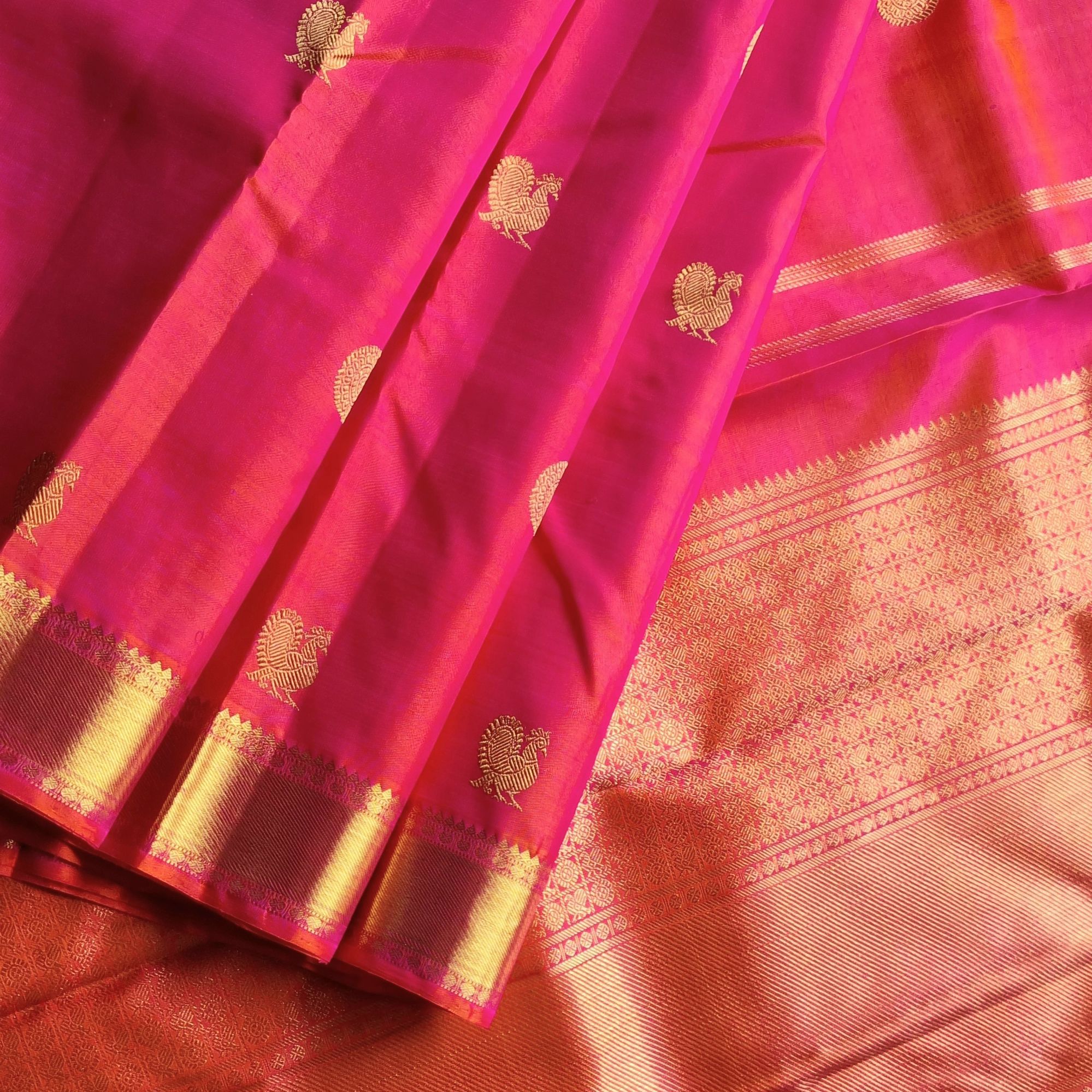 Kanjivaram silk festive shot pink orange