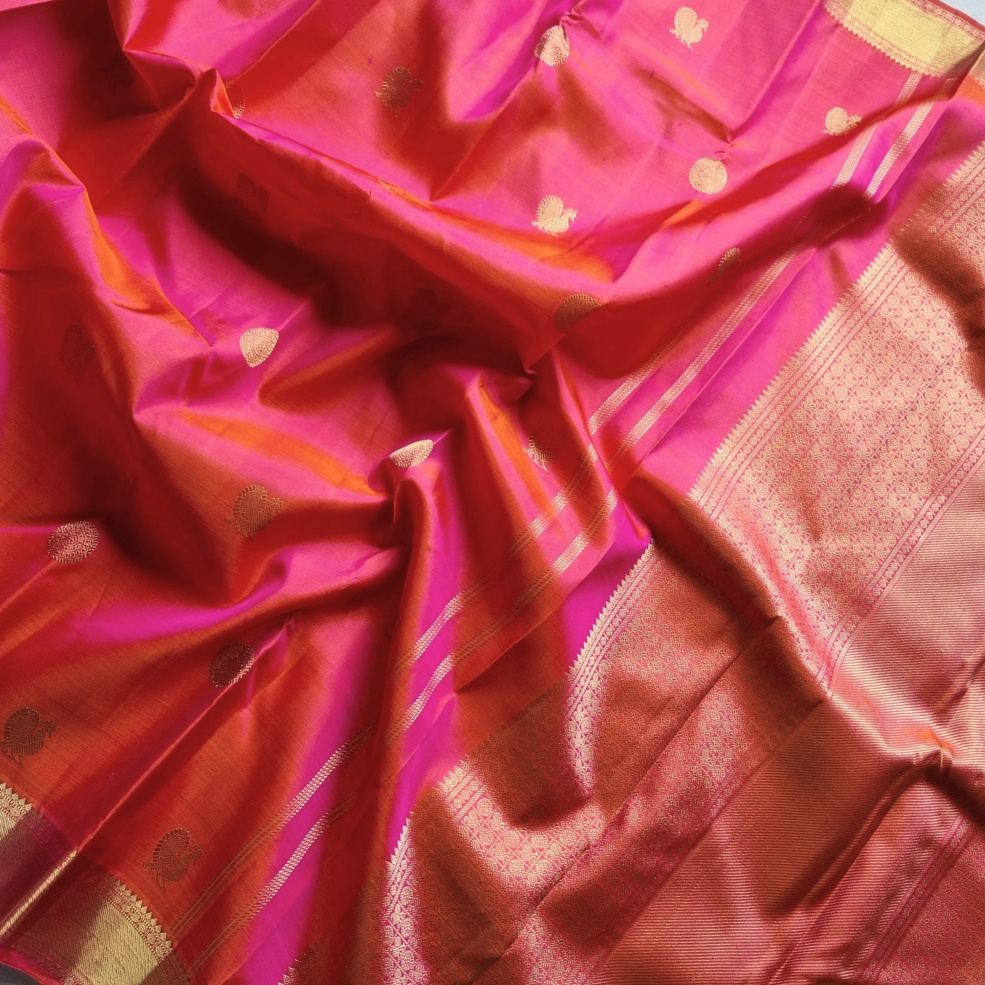 Kanjivaram silk festive shot pink orange
