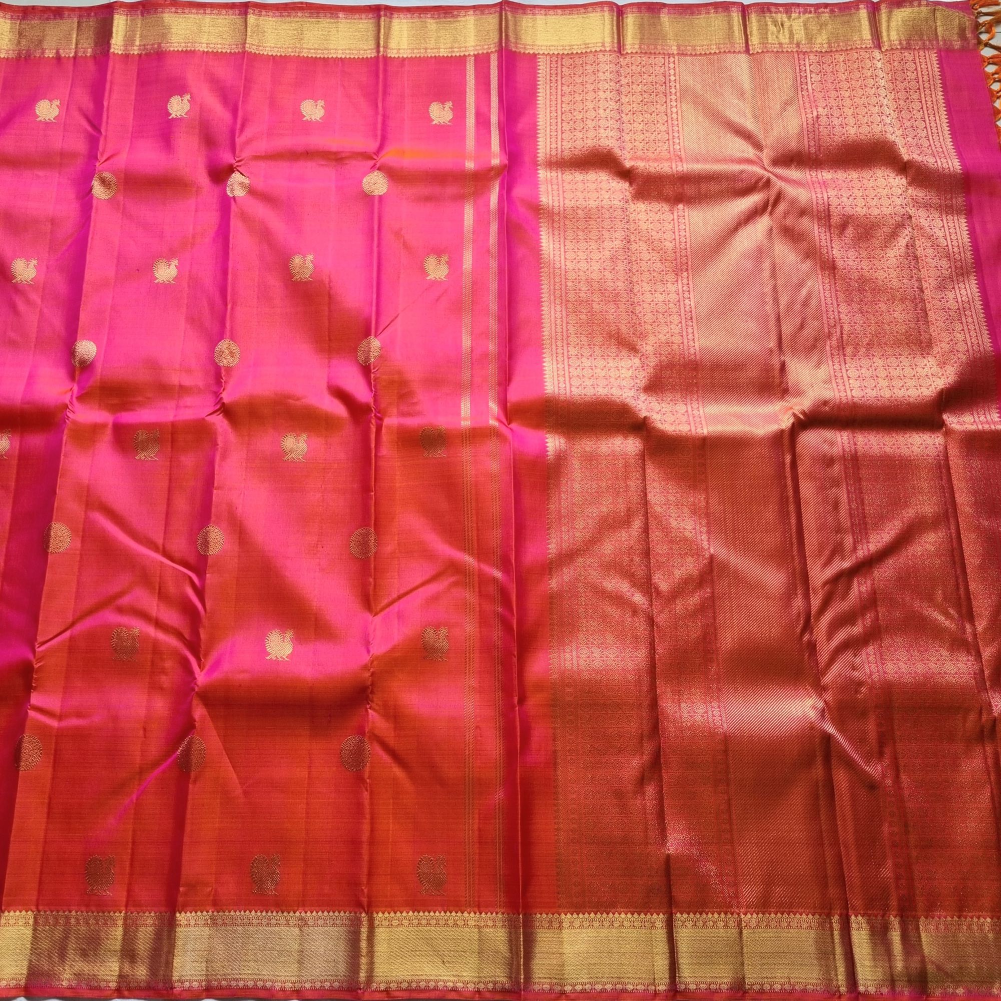 Kanjivaram silk festive shot pink orange