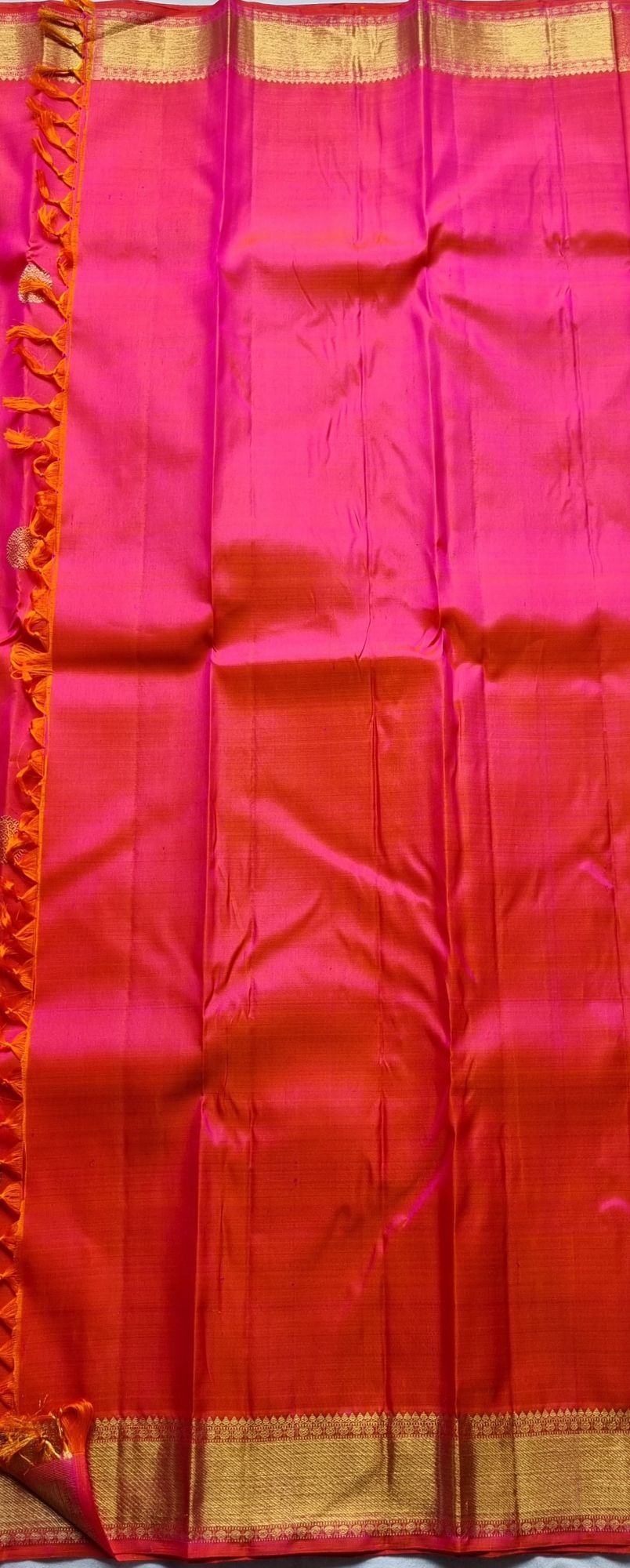 Kanjivaram silk festive shot pink orange