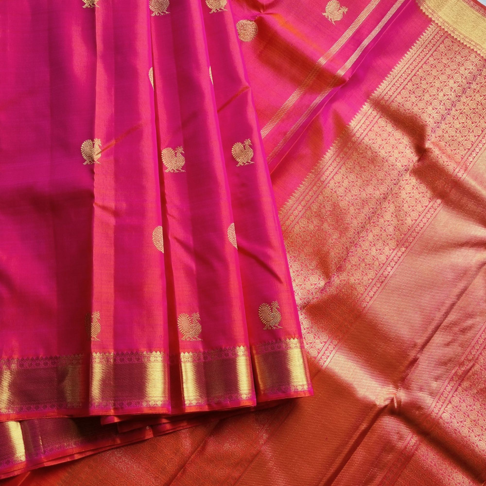 Image of Kanjivaram silk festive shot pink orange
