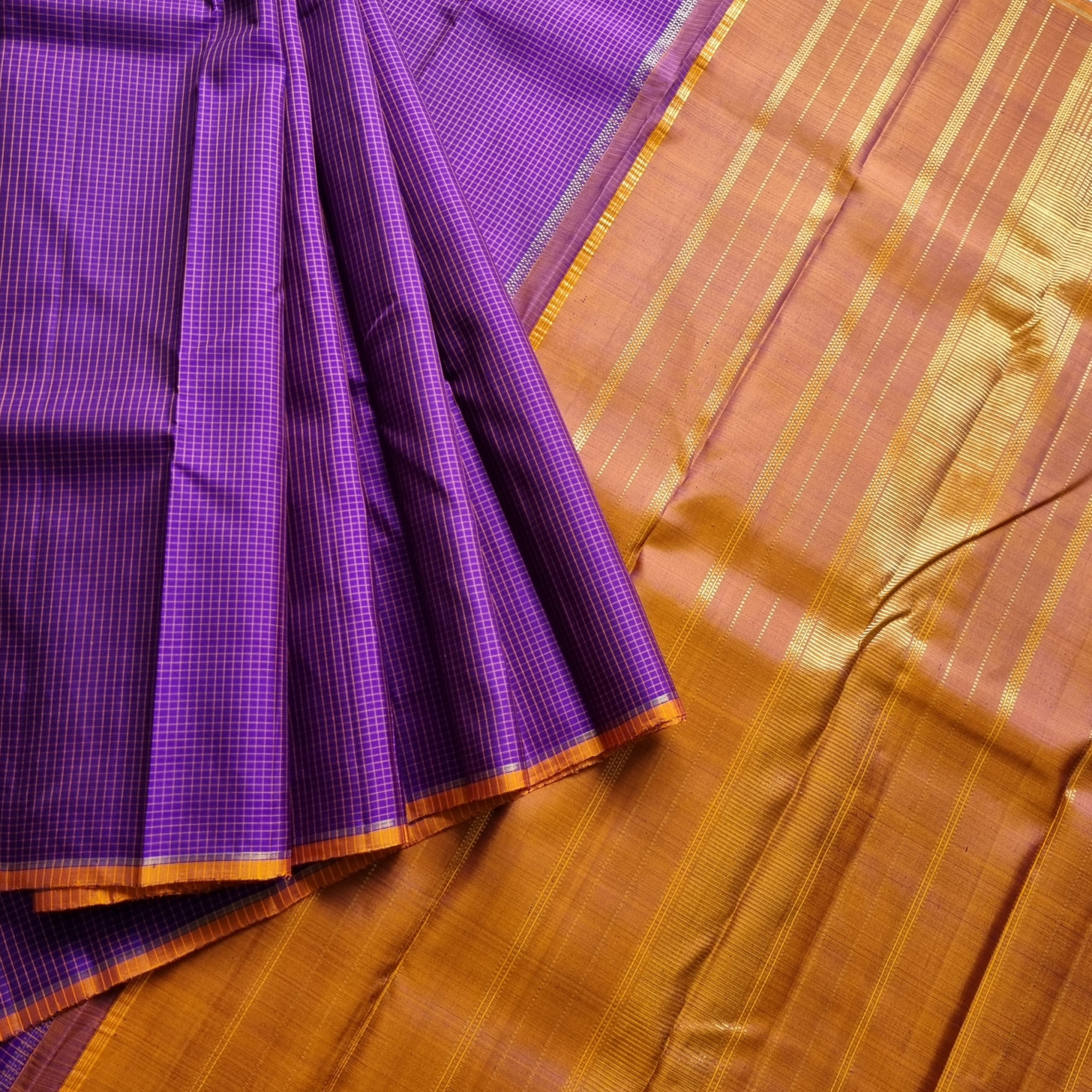 Kanjivaram Silk deep purple Kattam