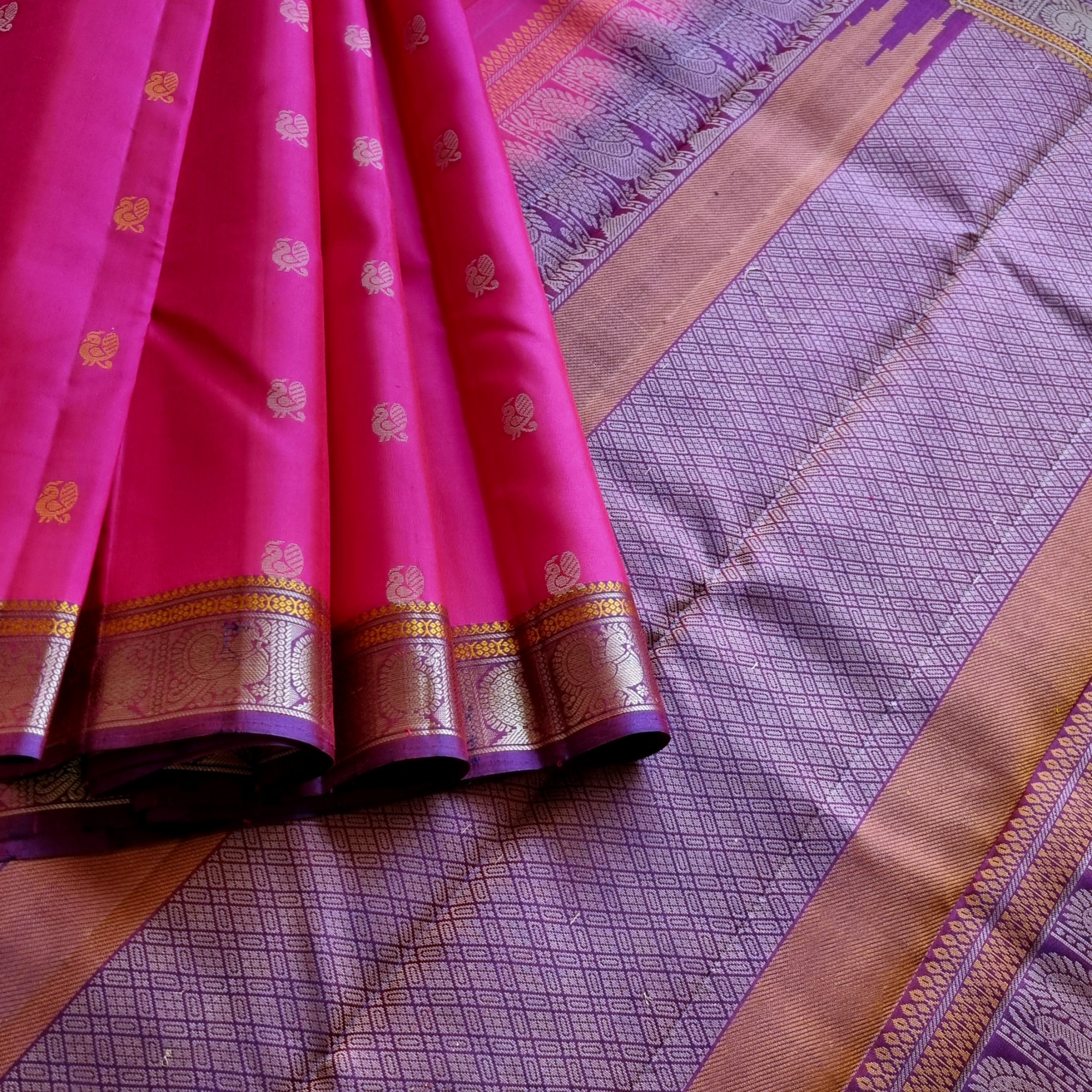 Kanjivaram Silk pretty pink threadwork