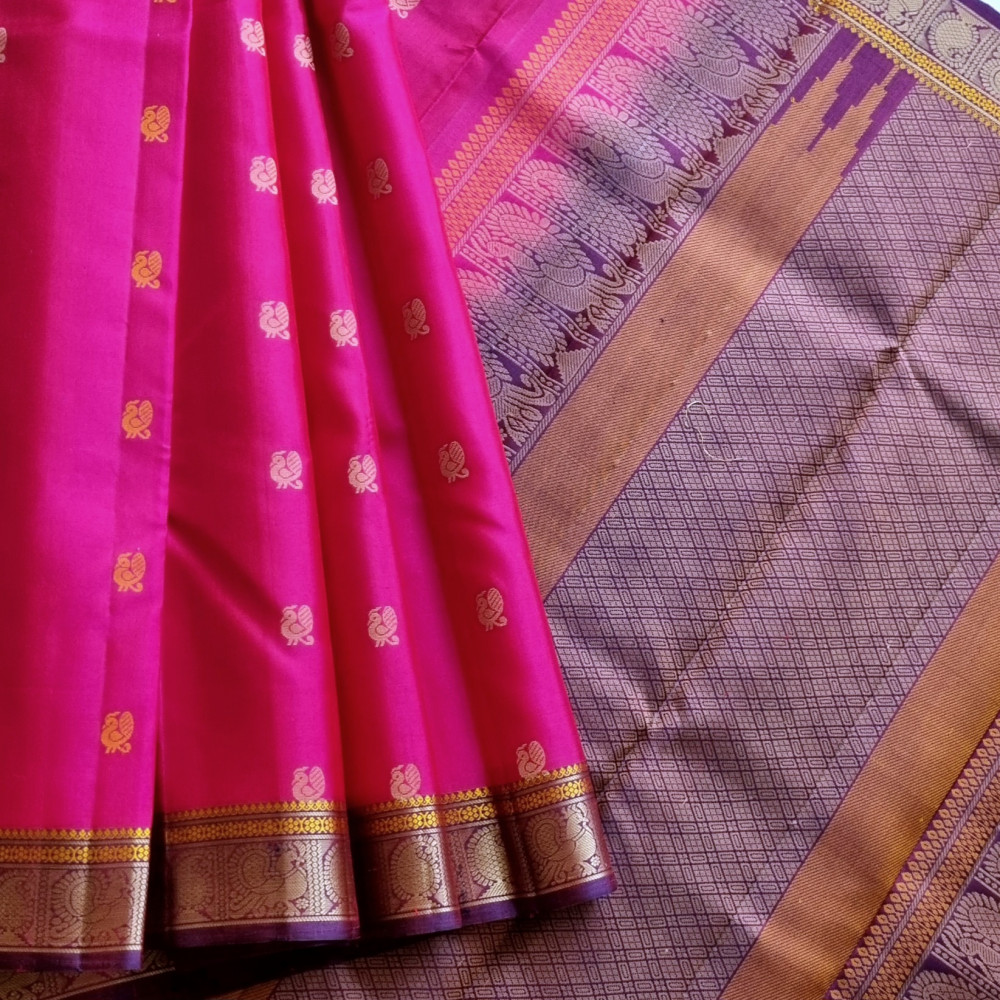 Image of Kanjivaram Silk pretty pink threadwork