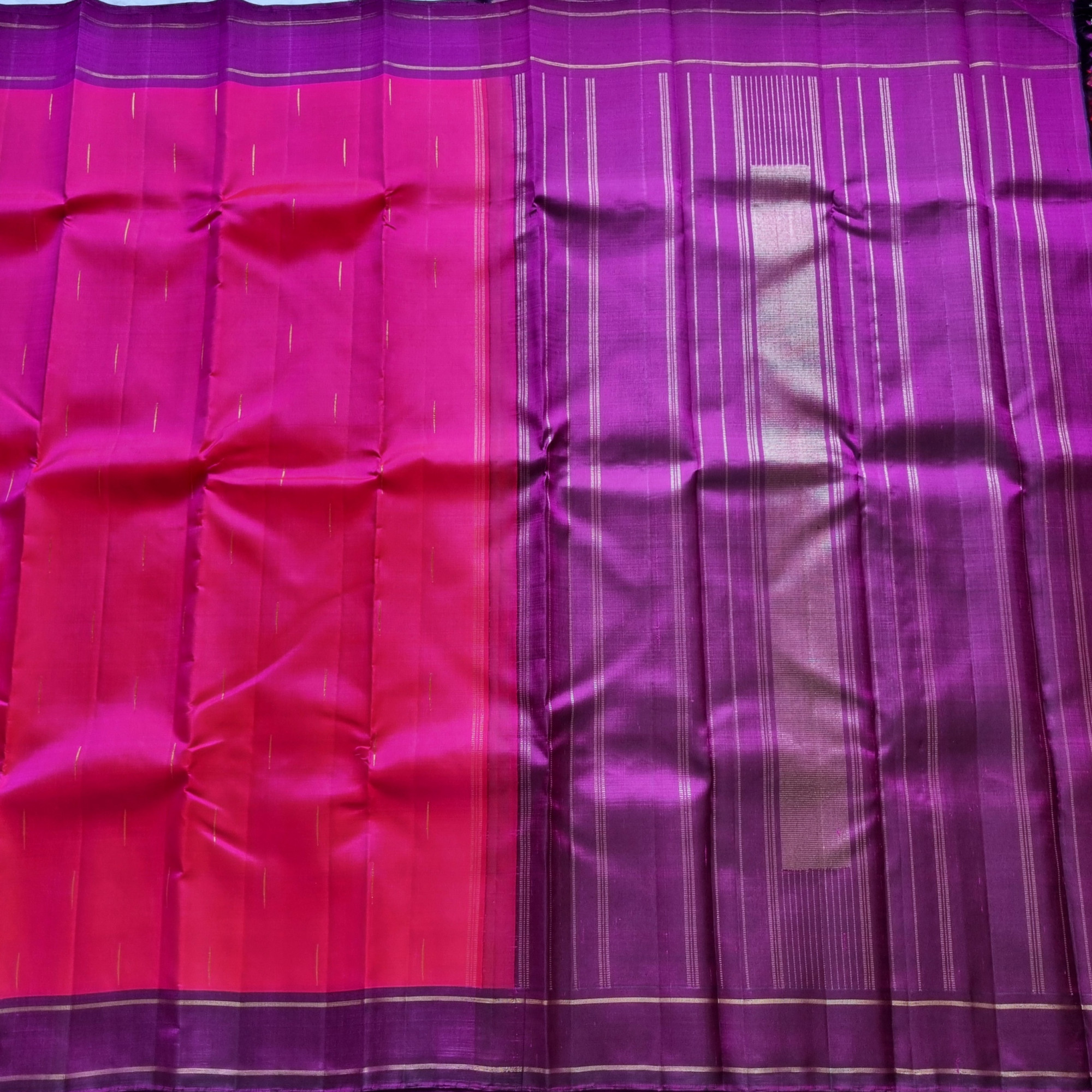 Kanjivaram Silk pink and shot purple Mazhai thuli