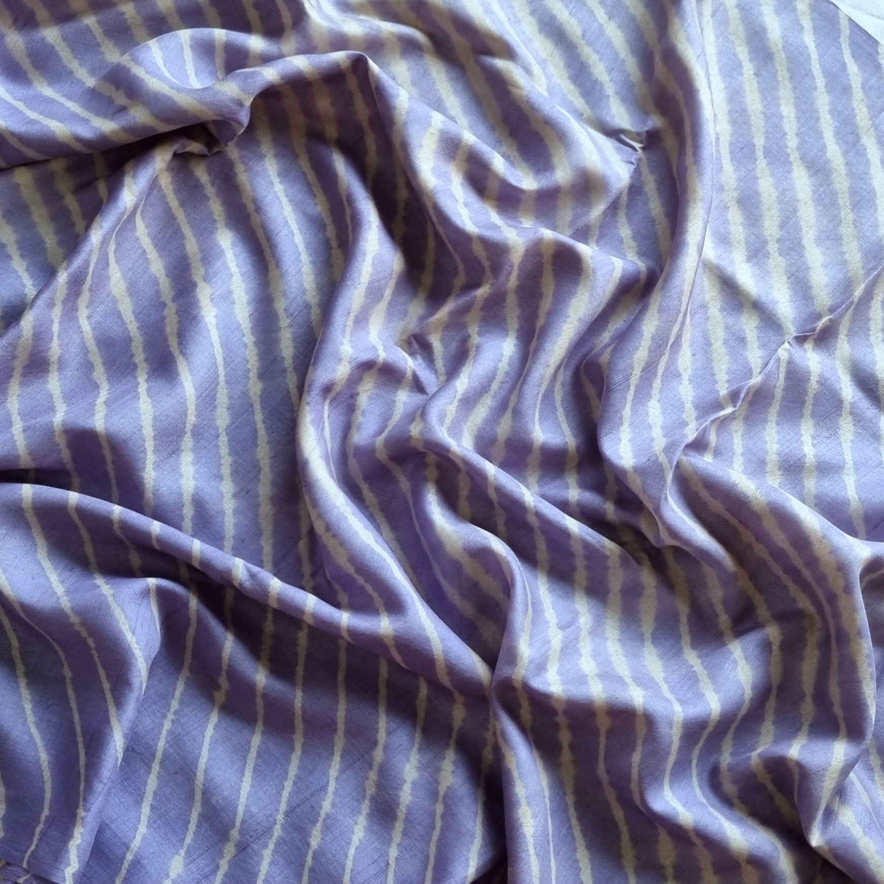 Handcrafted Lehariya on tussar periwinkle