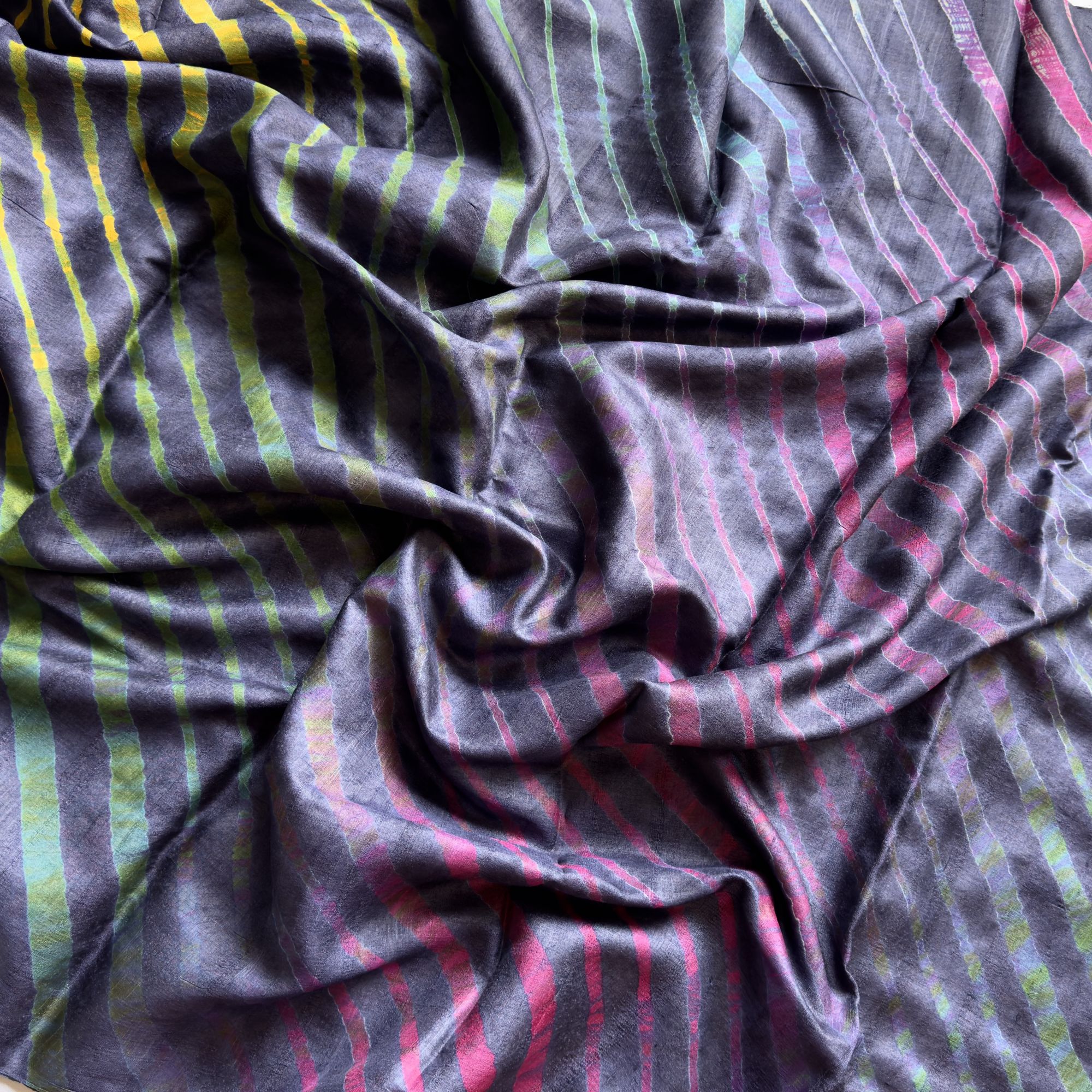 Handcrafted tussar Lehariya saree midnight blue multicolor