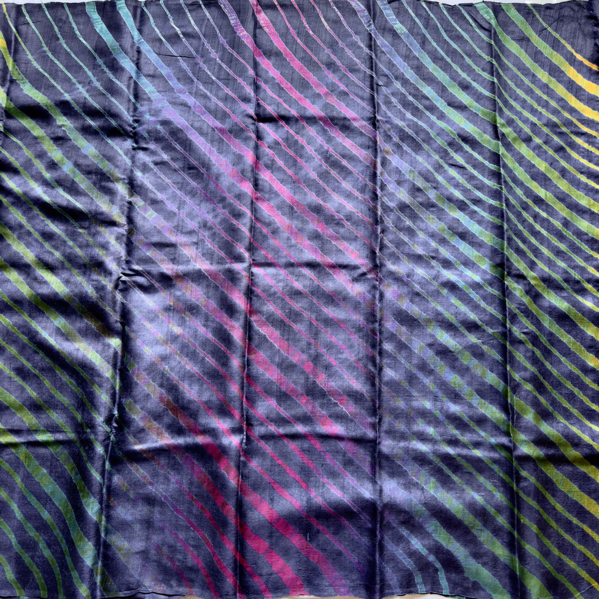 Handcrafted tussar Lehariya saree midnight blue multicolor