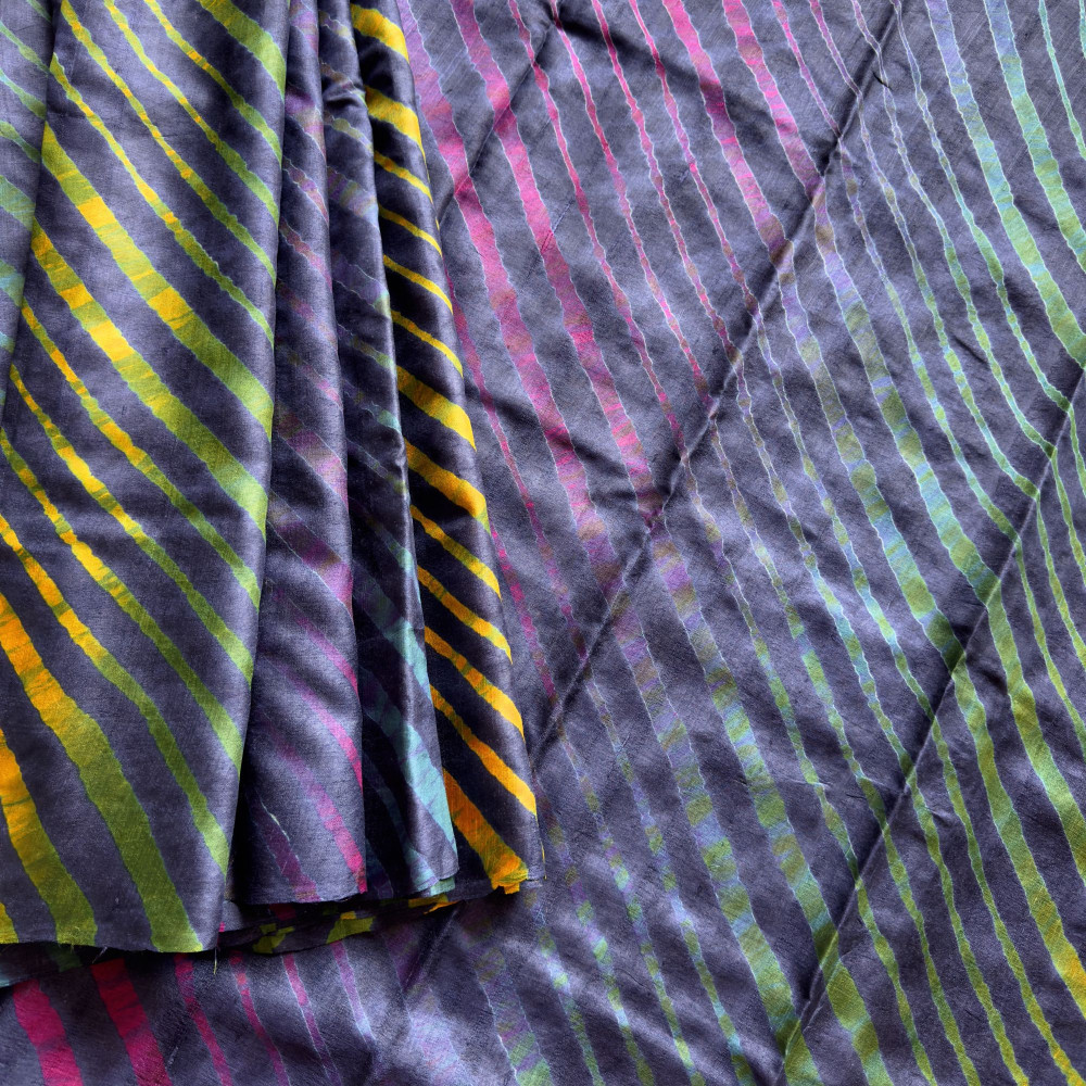 Image of Handcrafted tussar Lehariya saree midnight blue multicolor