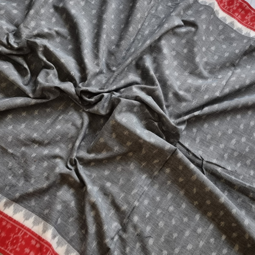 Image of YARDAGE - Cotton Ikat grey with red borders