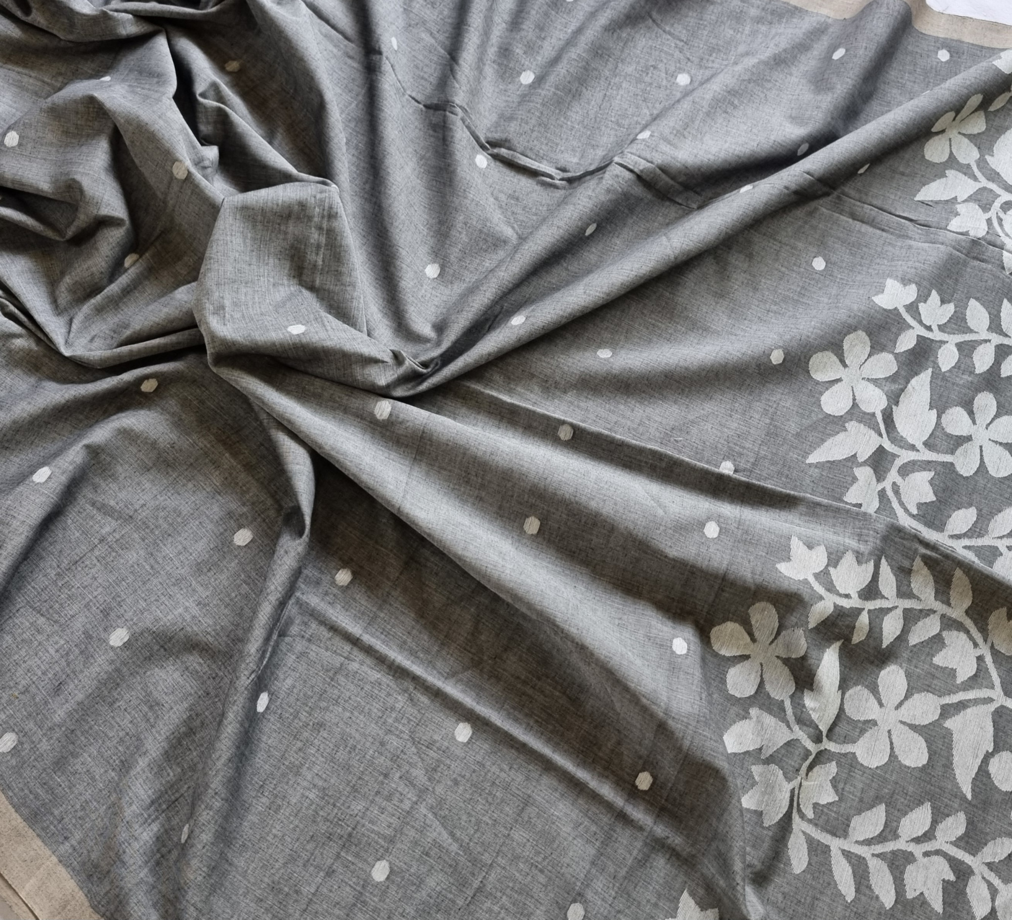 Soft cotton Jamdani grey