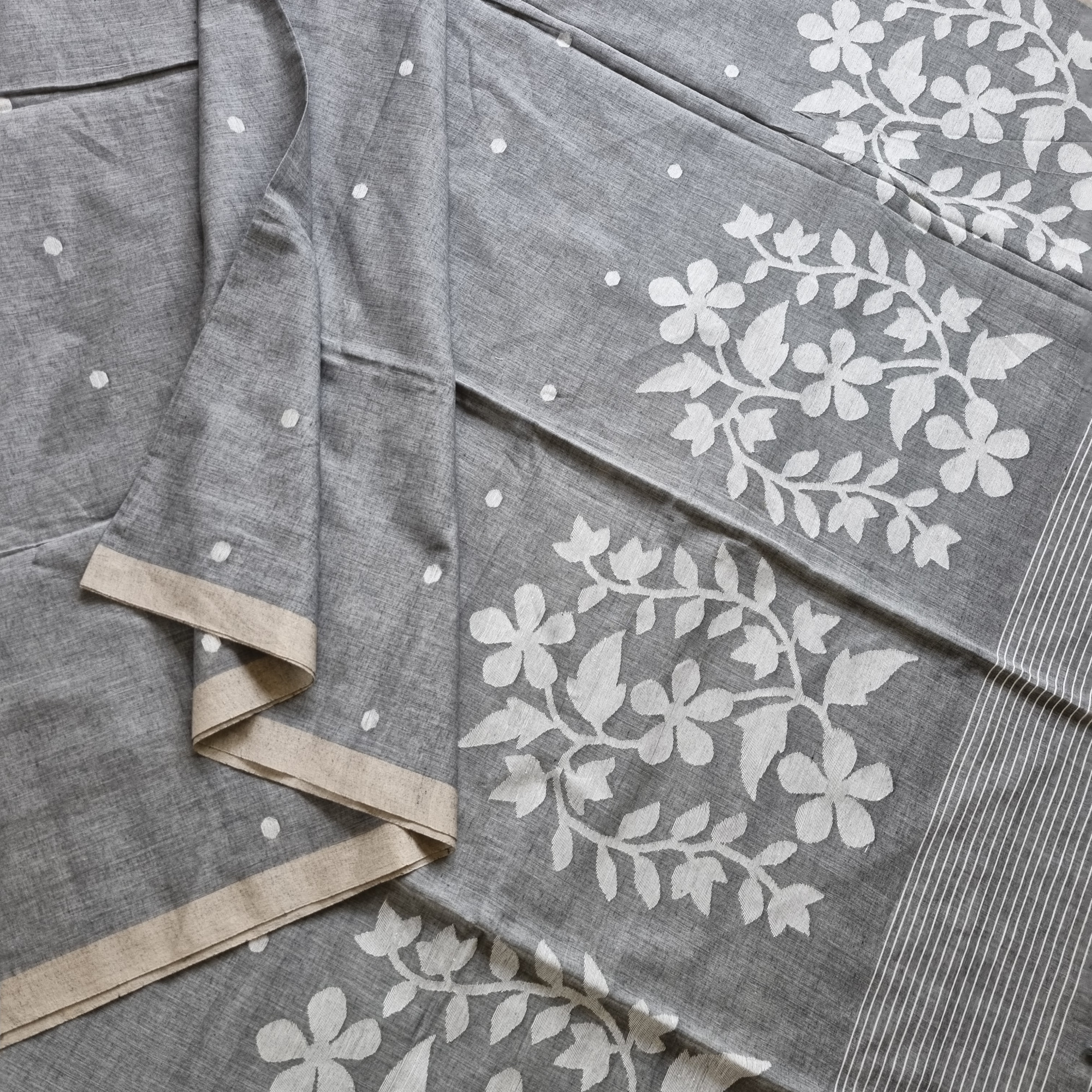 Soft cotton Jamdani grey