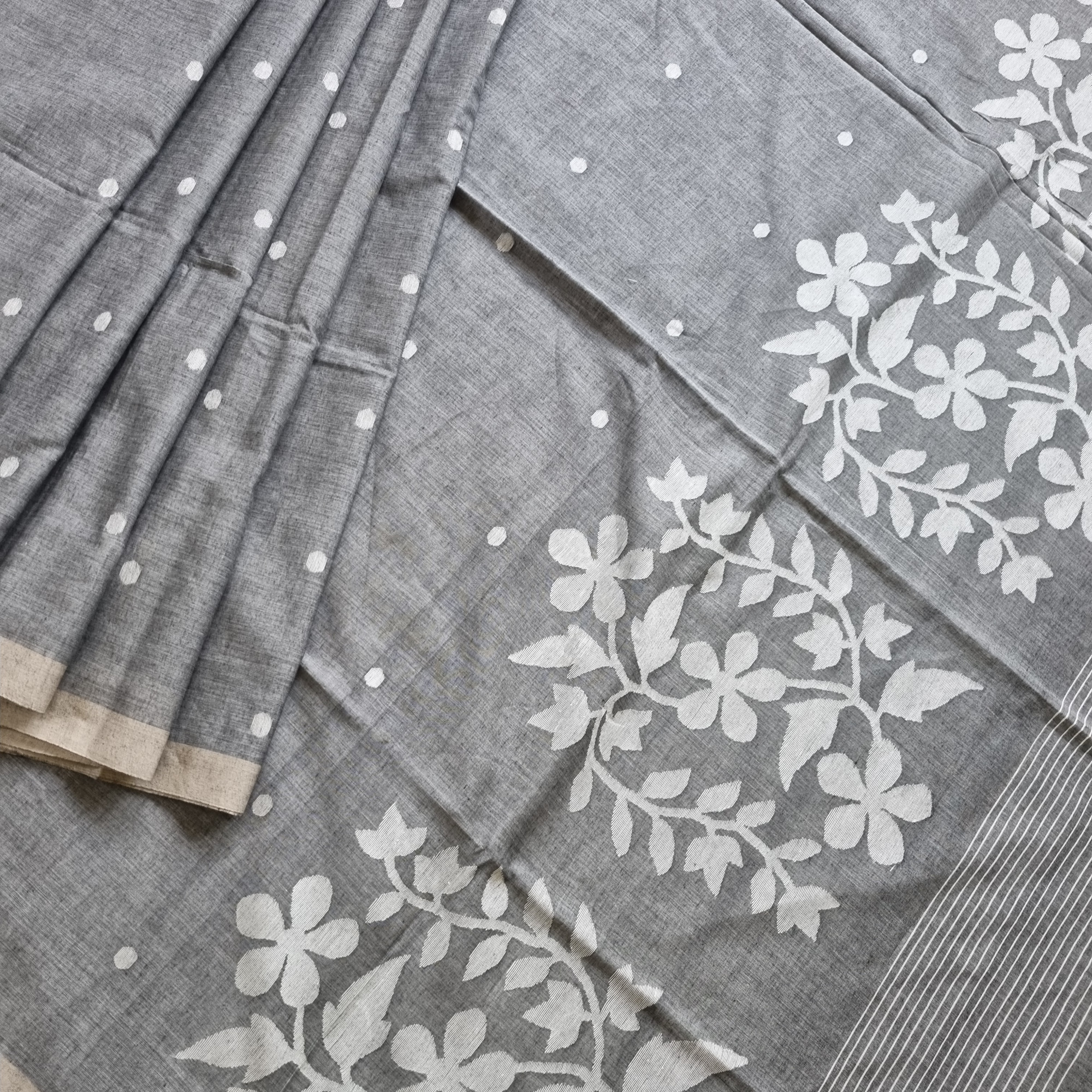 Soft cotton Jamdani grey