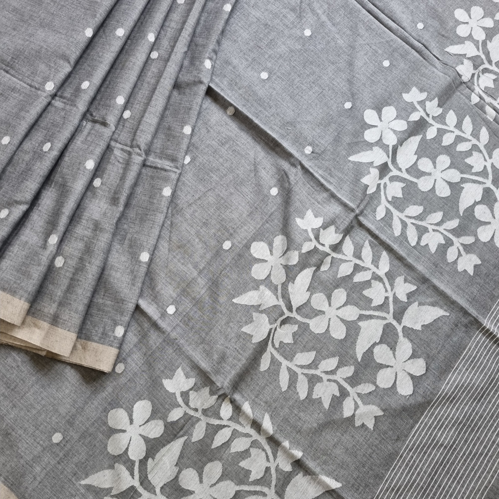 Image of Soft cotton Jamdani grey