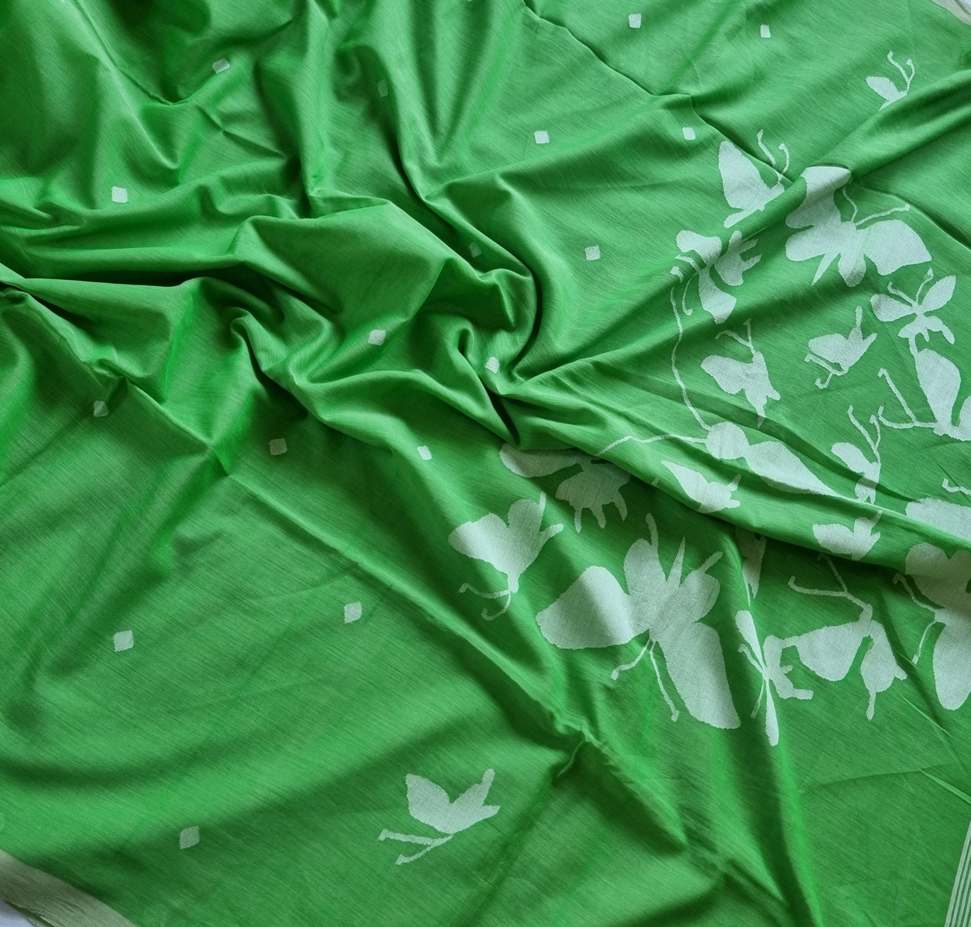 Soft cotton Jamdani fresh green