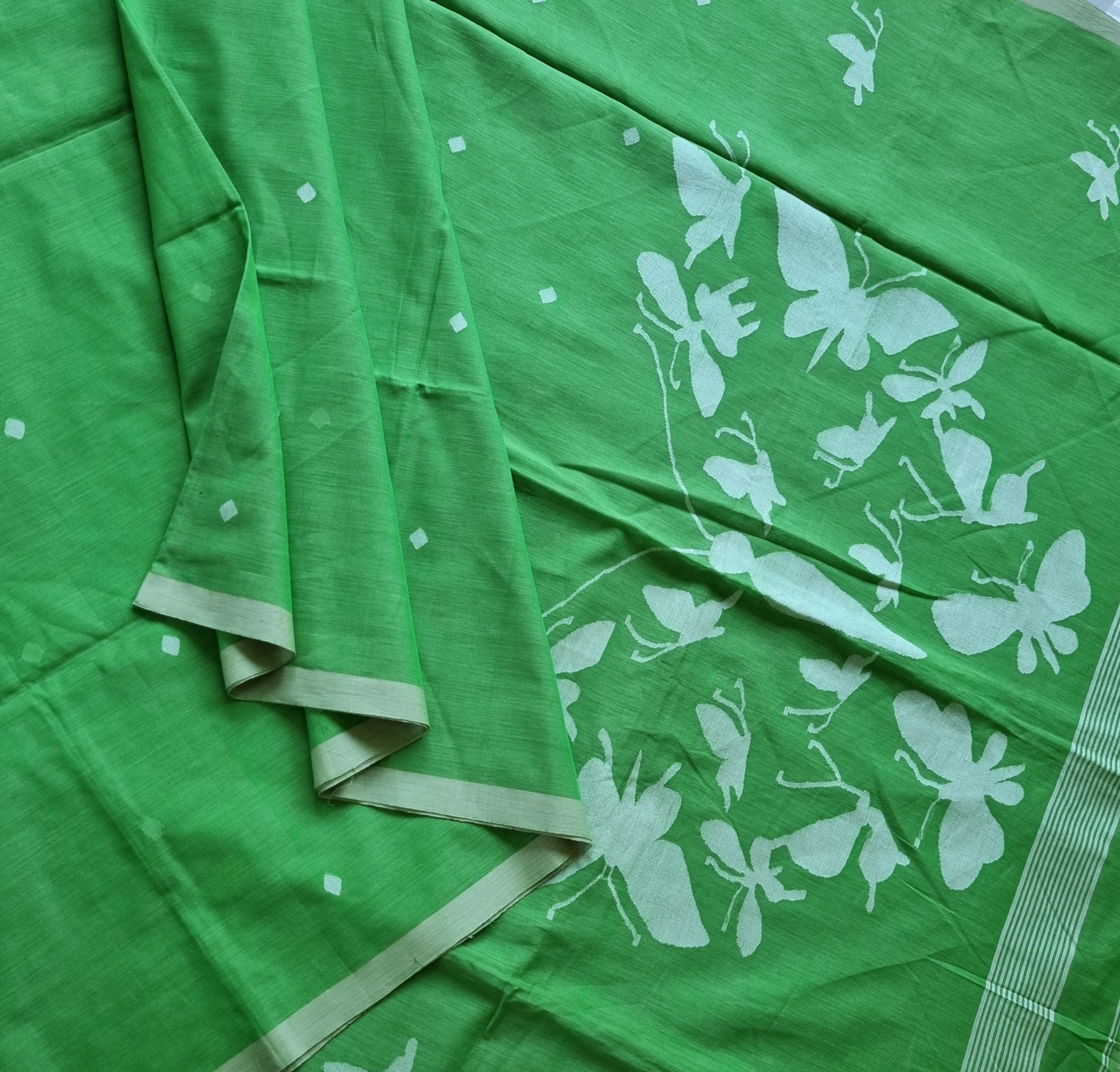 Soft cotton Jamdani fresh green