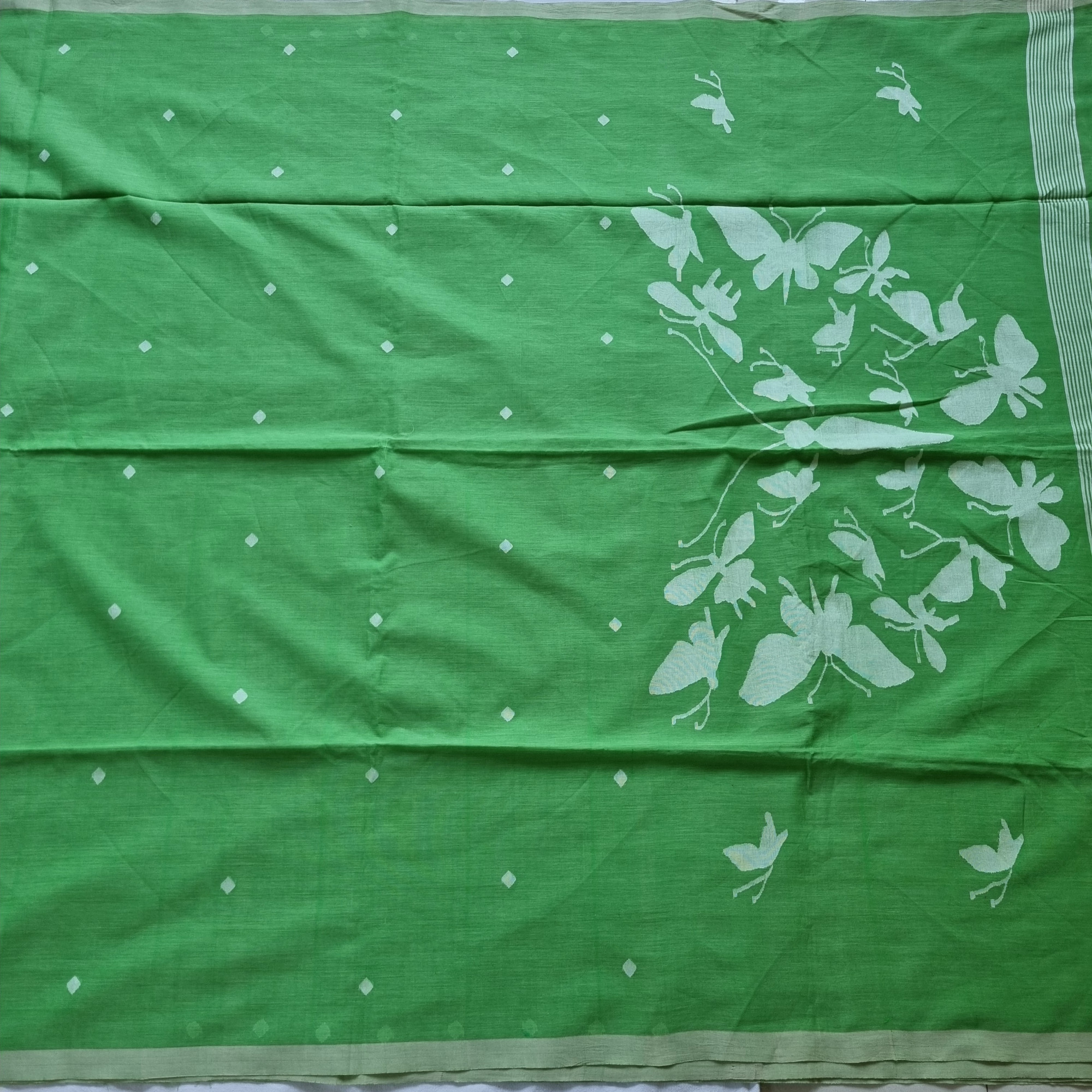 Soft cotton Jamdani fresh green