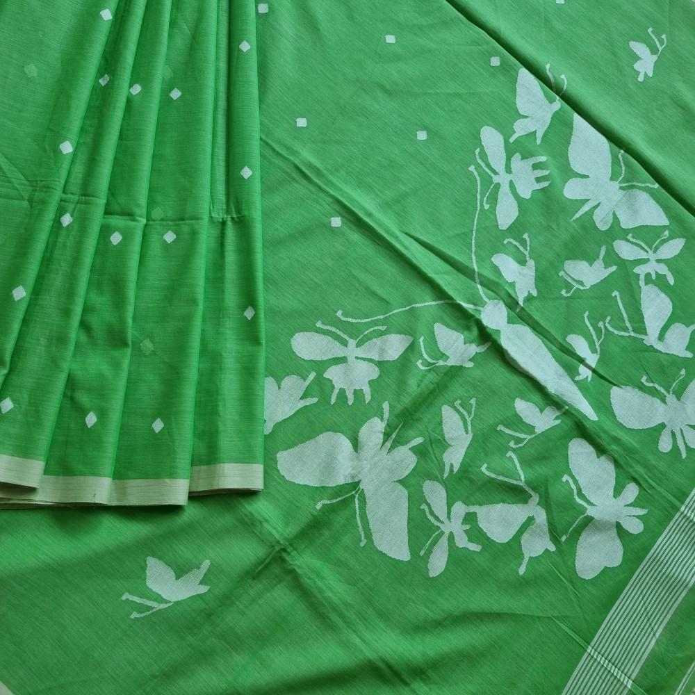 Image of Soft cotton Jamdani fresh green