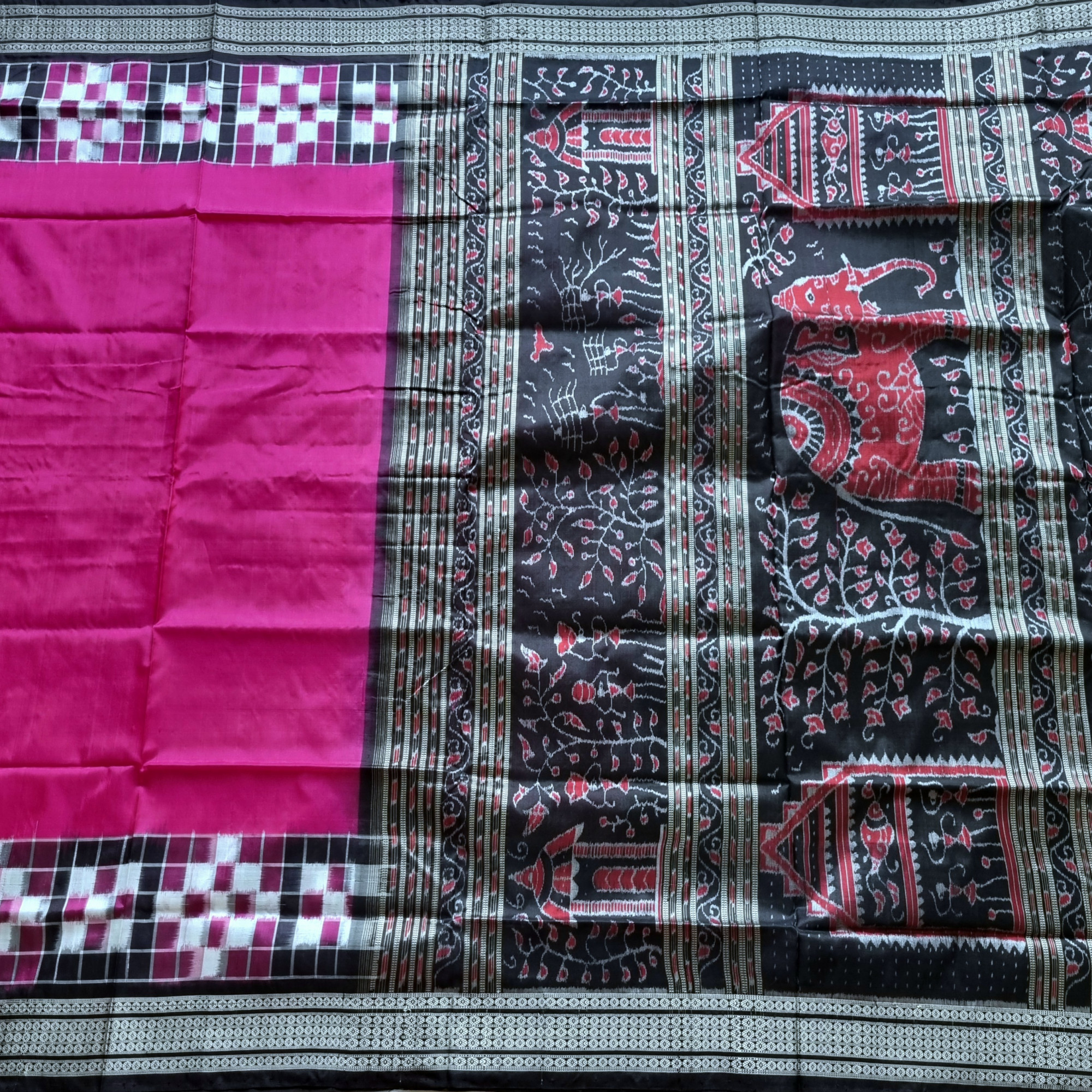 Silk Ikat Sambalpuri Rani pink with Pasapalli borders
