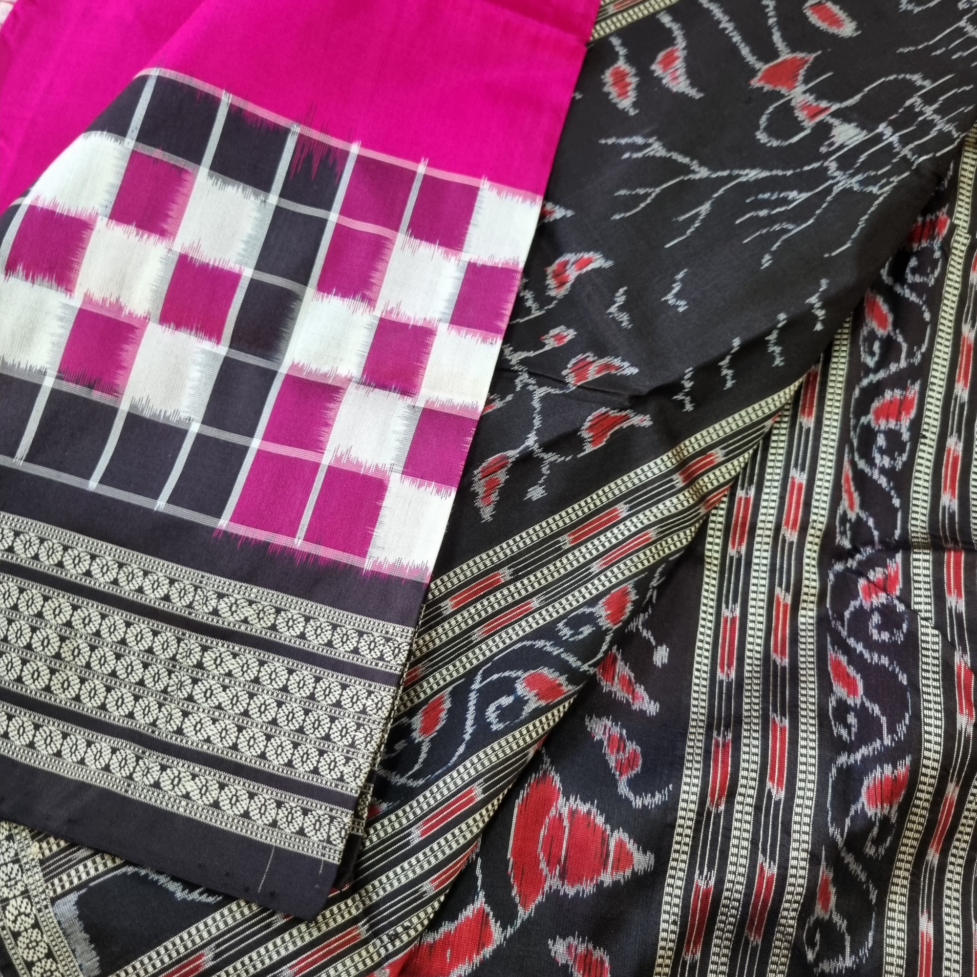 Silk Ikat Sambalpuri Rani pink with Pasapalli borders