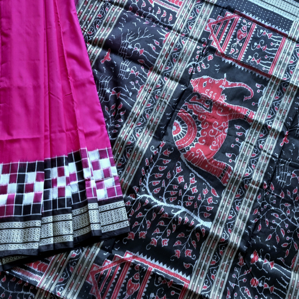 Image of Silk Ikat Sambalpuri Rani pink with Pasapalli borders