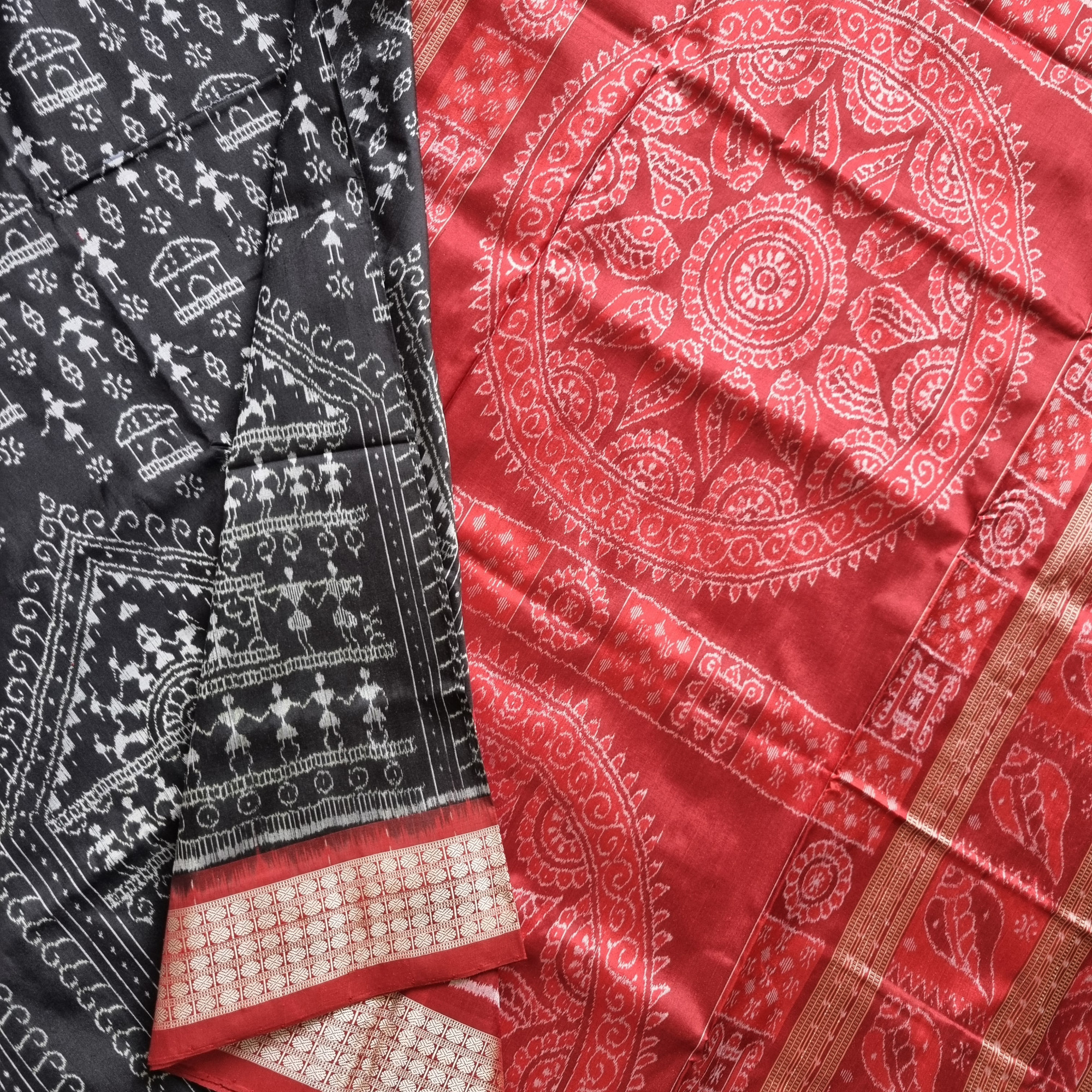 Silk Ikat Sambalpuri Black with Saura motifs