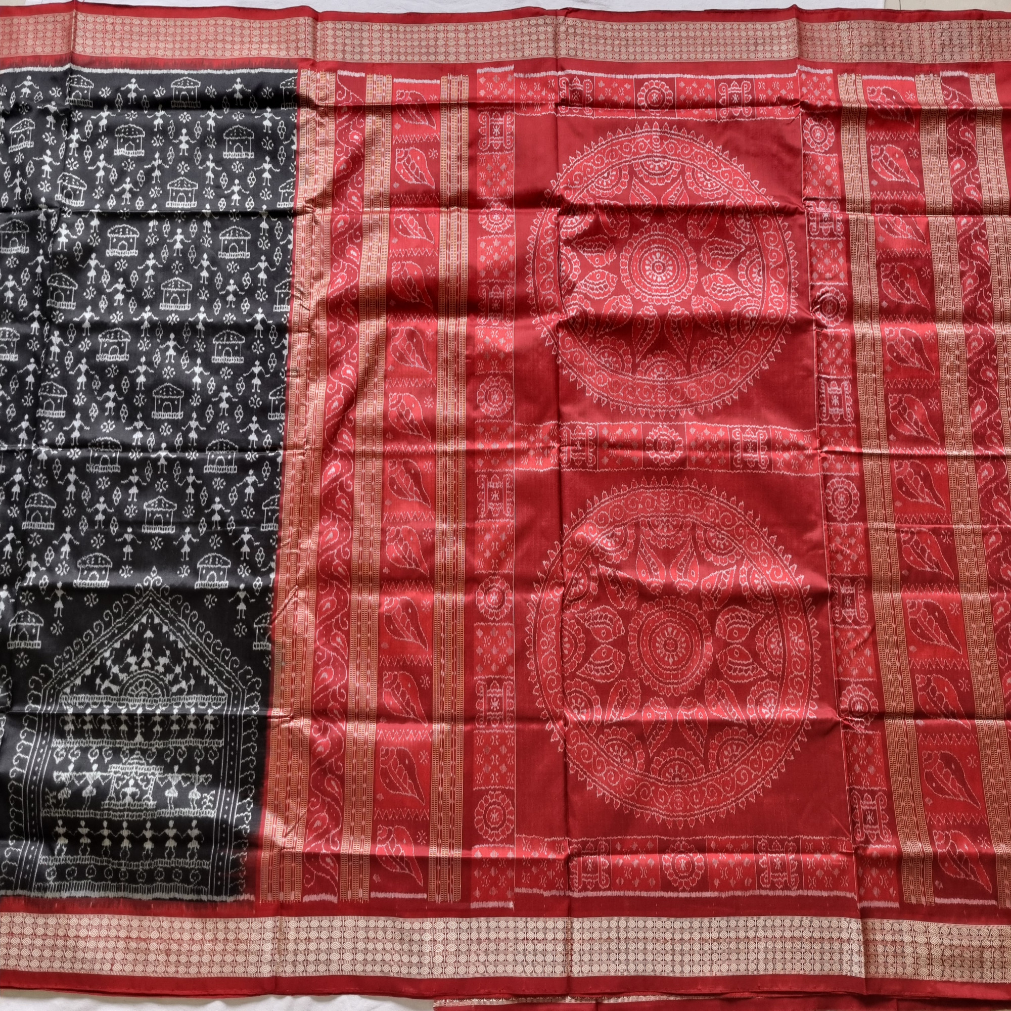 Silk Ikat Sambalpuri Black with Saura motifs