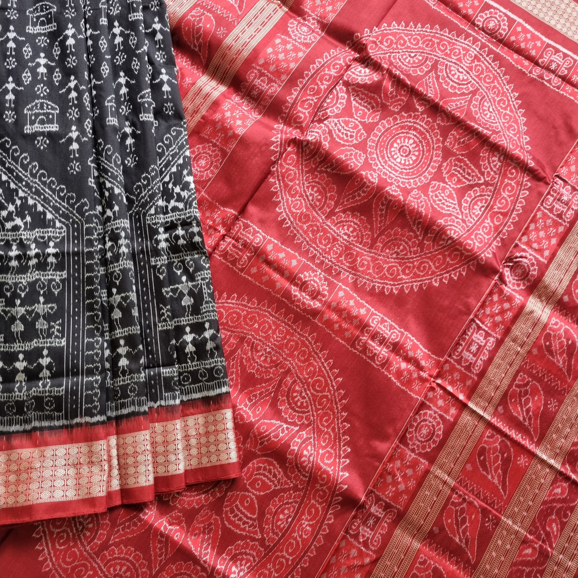 Silk Ikat Sambalpuri Black with Saura motifs