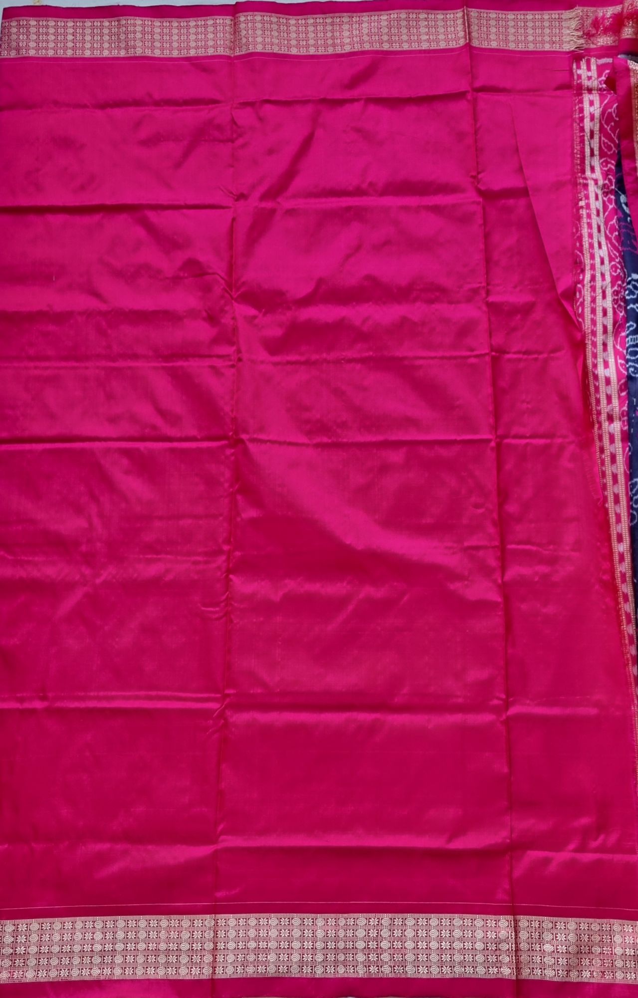 Silk Ikat Sambalpuri deep blue and pink  with Saura motifs