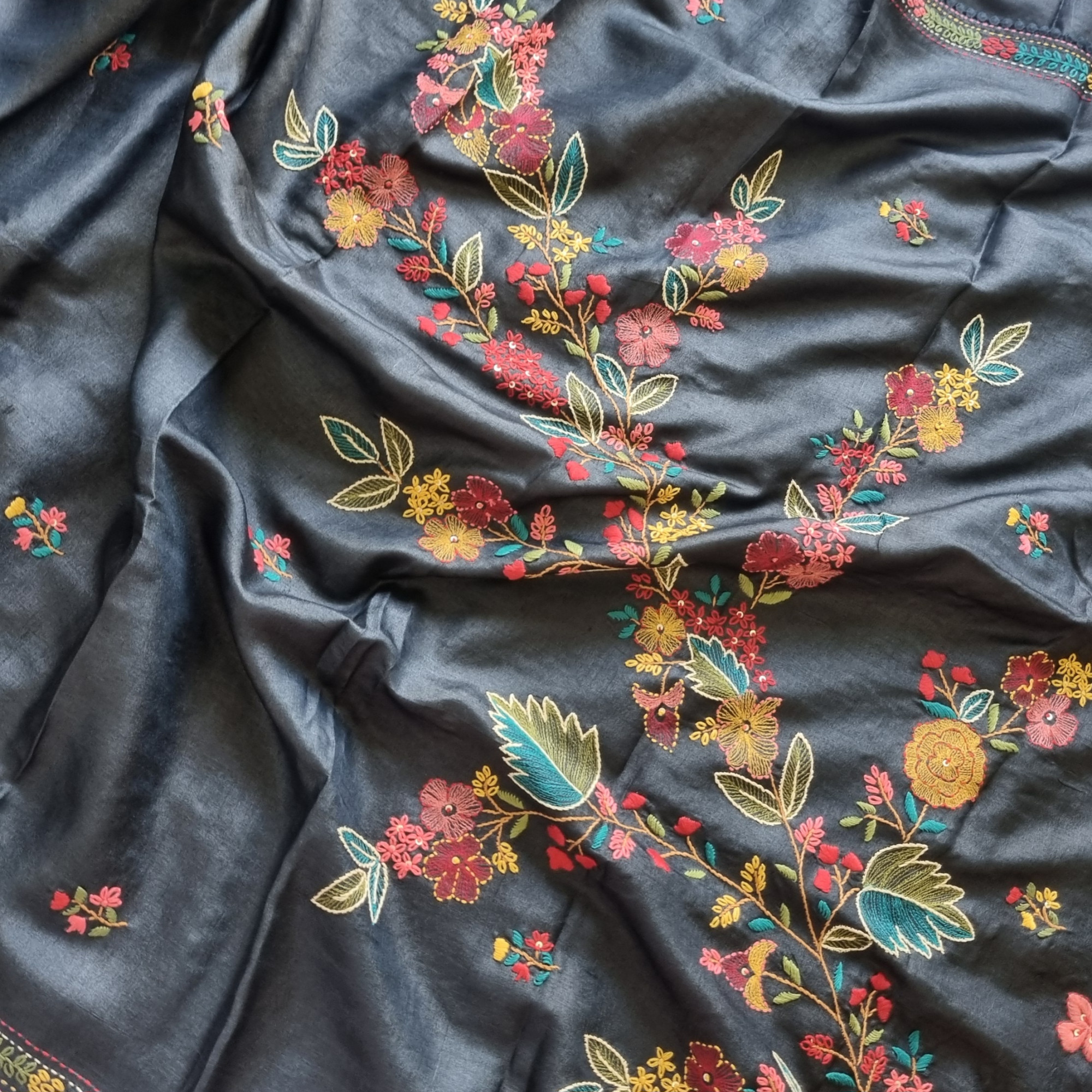 Black Beauty - Tussar with Bullion embroidery