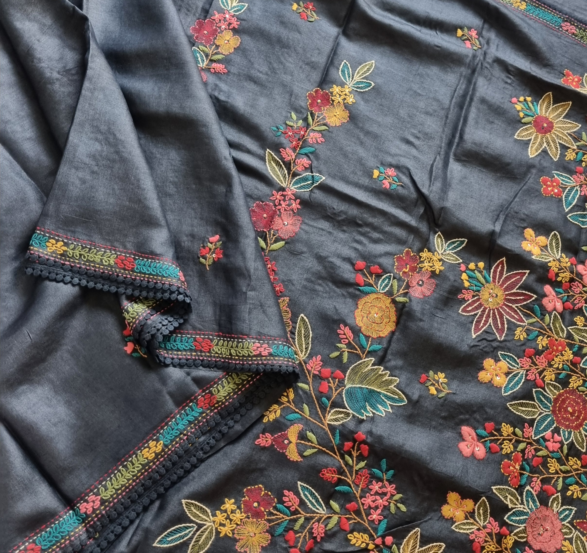 Black Beauty - Tussar with Bullion embroidery
