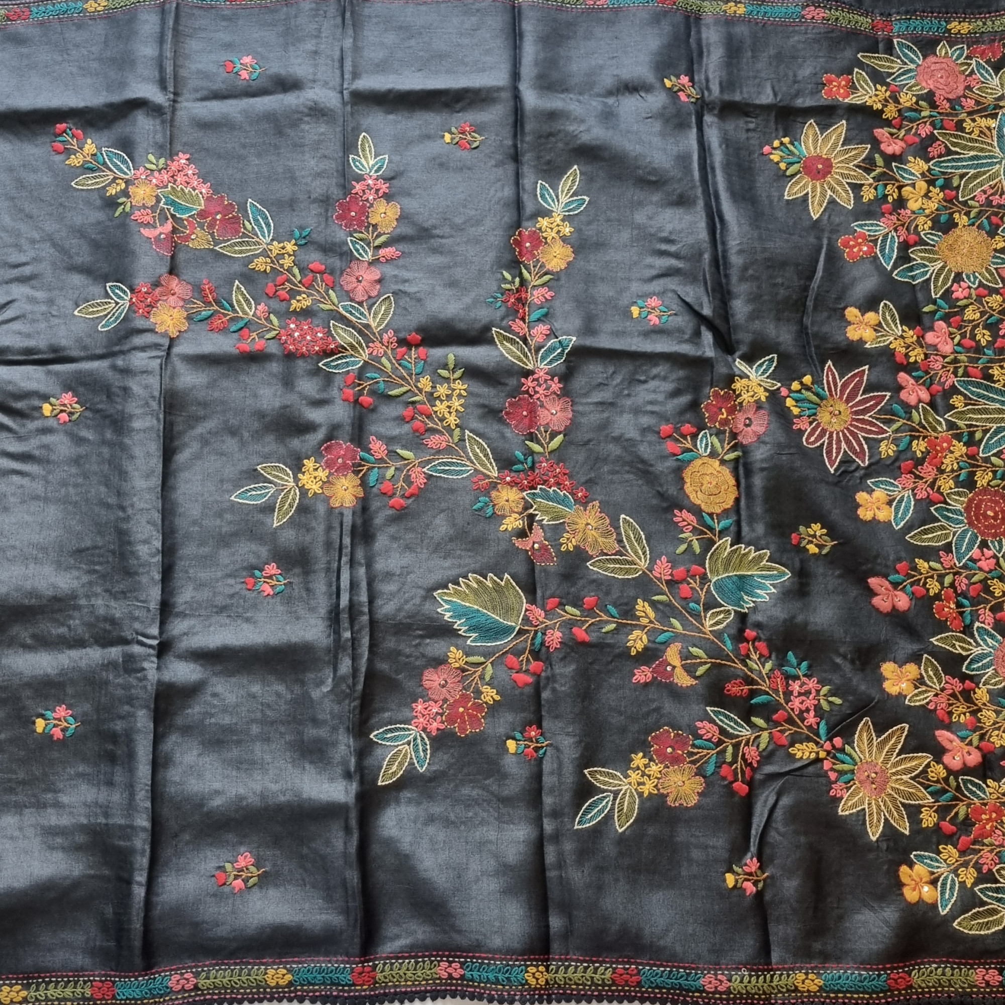 Black Beauty - Tussar with Bullion embroidery