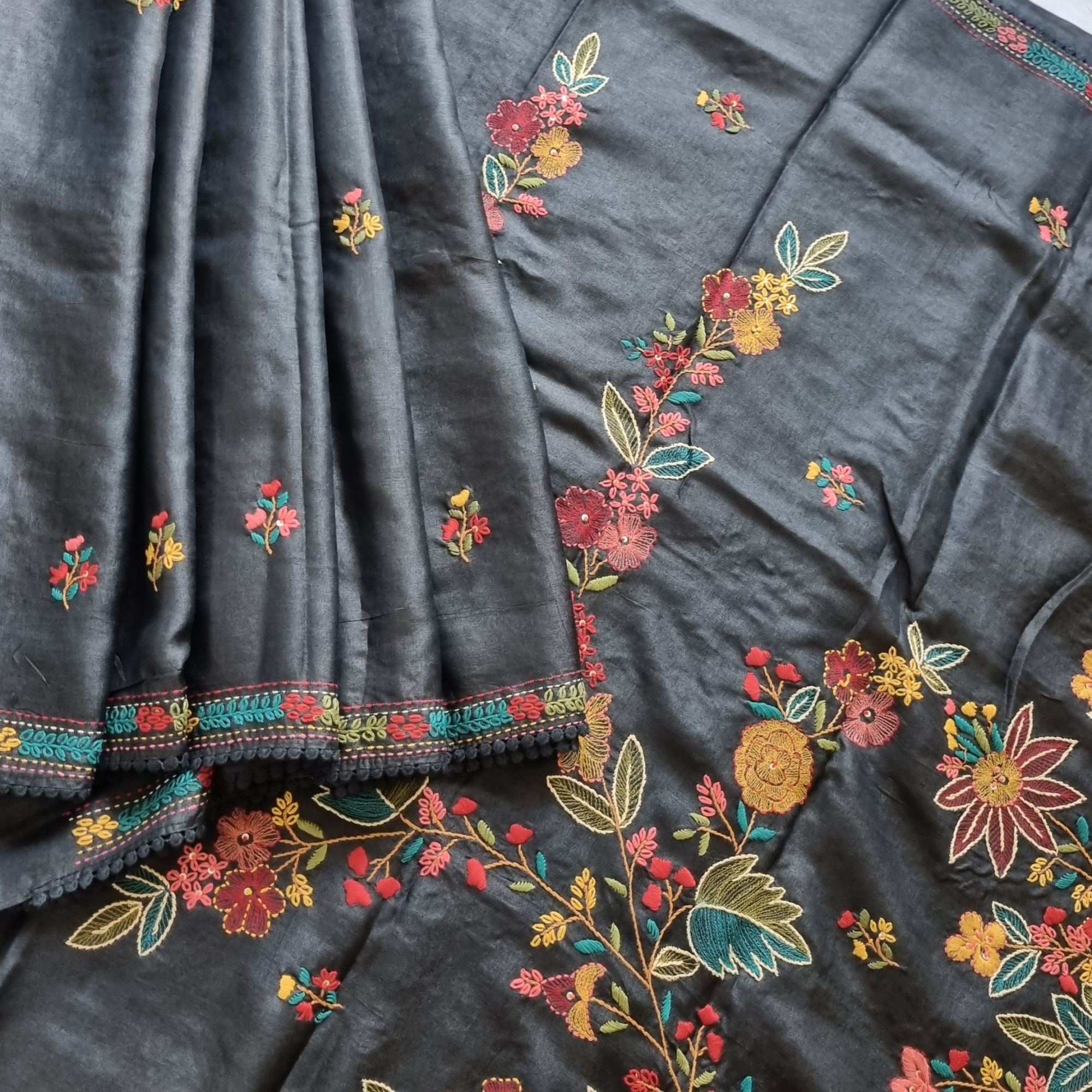 Black Beauty - Tussar with Bullion embroidery