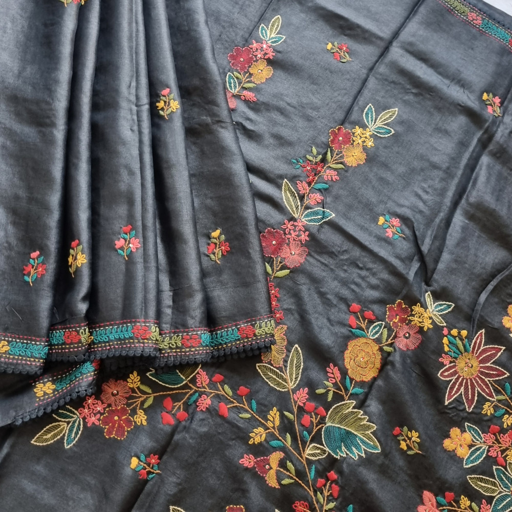 Image of Black Beauty - Tussar with Bullion embroidery