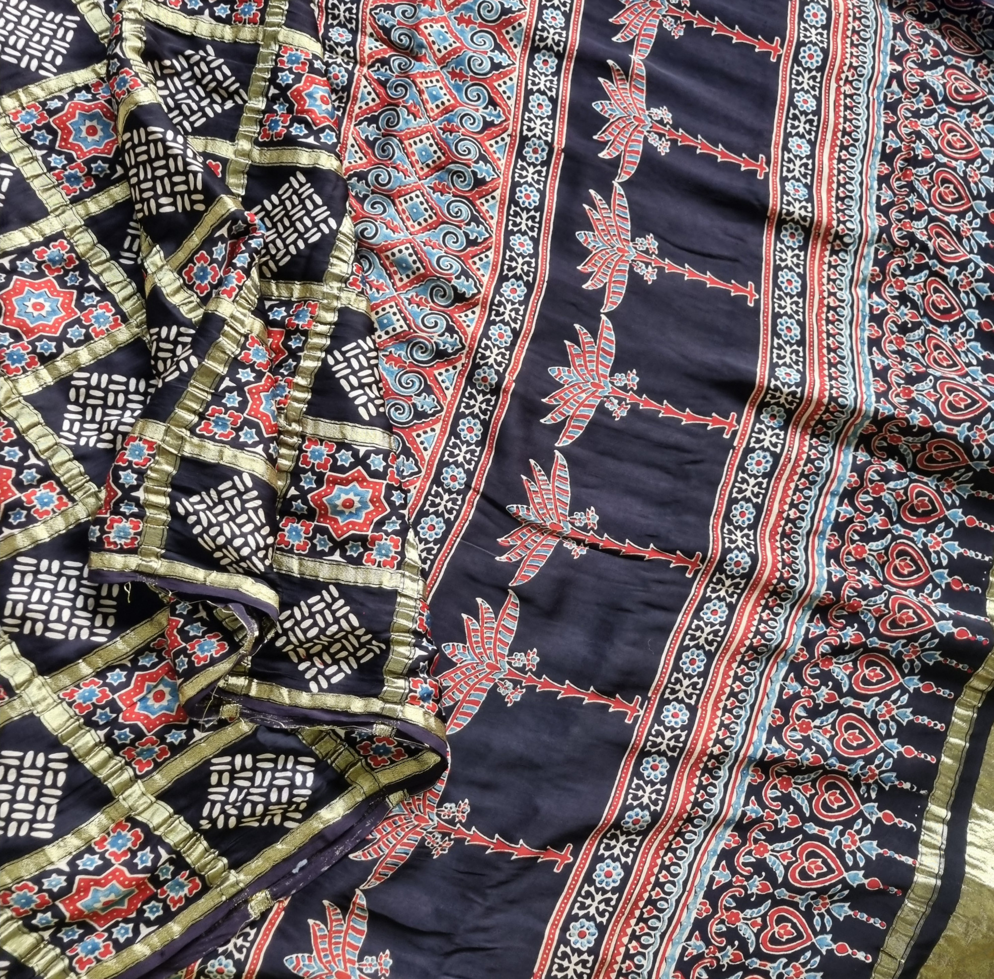 Ajrakh Gharchola on black modal silk