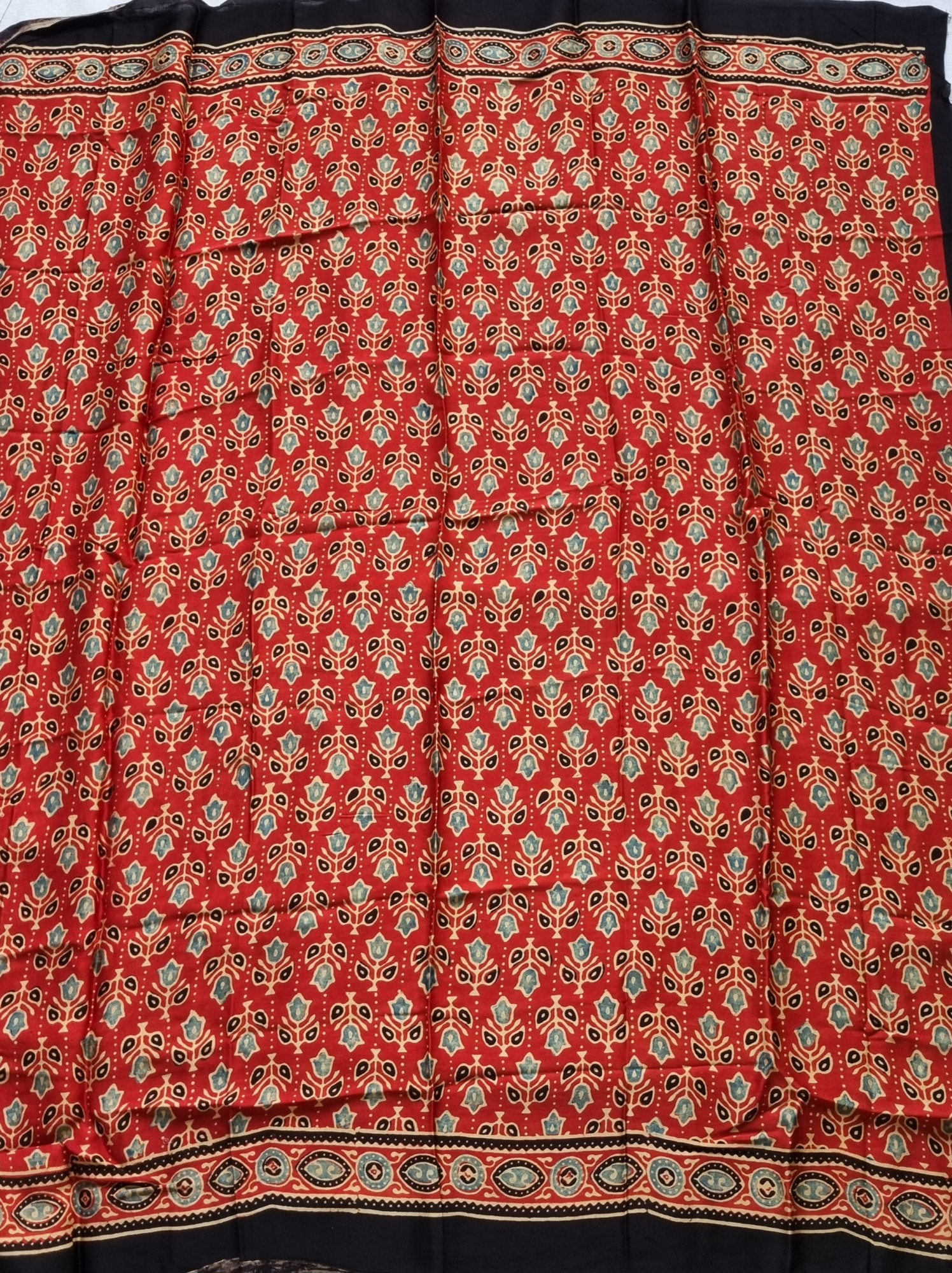 Handcrafted Ajrakh on modal silk half and half
