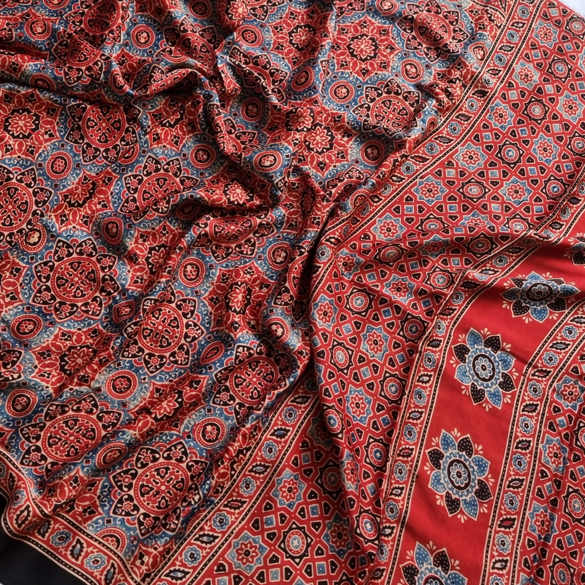 Handcrafted Ajrakh on modal silk