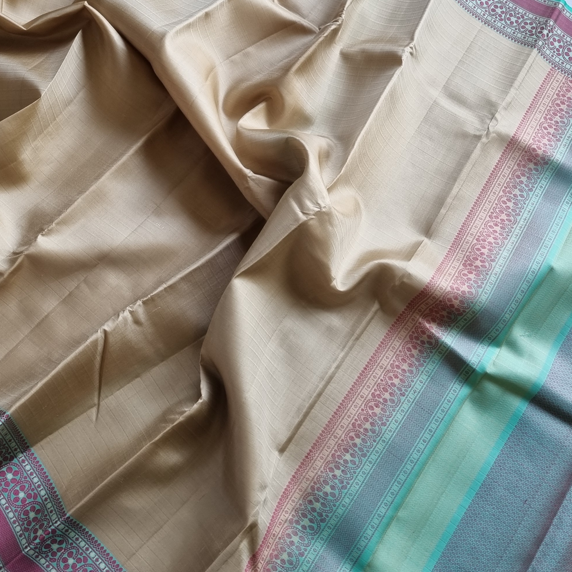 Kanjivaram Silk shot beige Meenakari threadwork