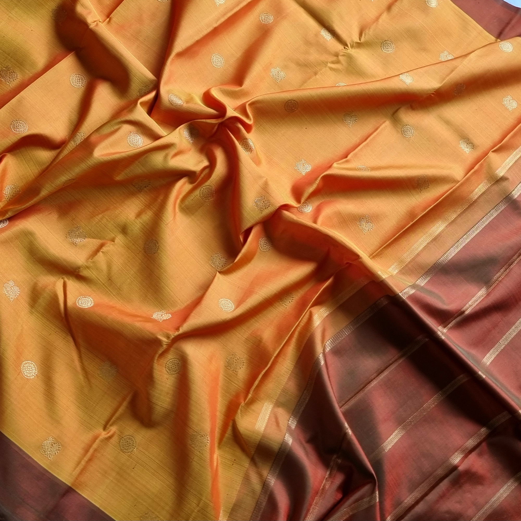 Kanjivaram Silk yellow and shot brown