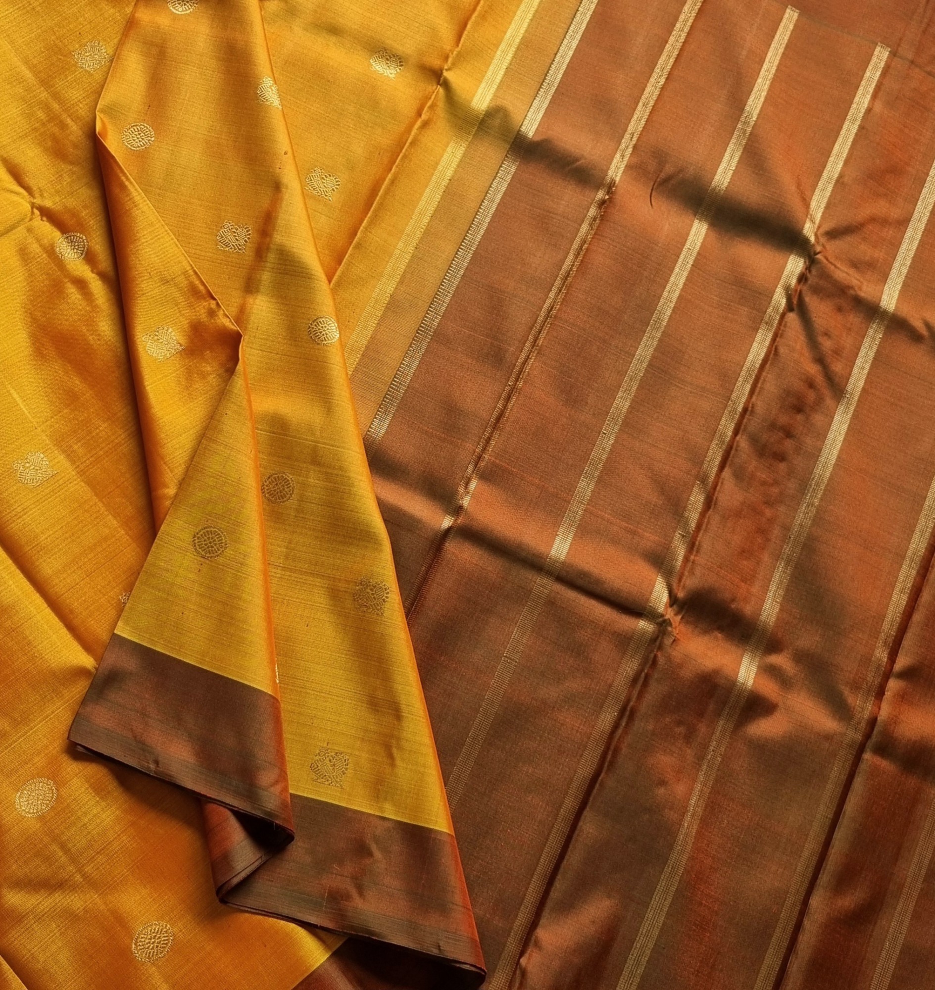 Kanjivaram Silk yellow and shot brown